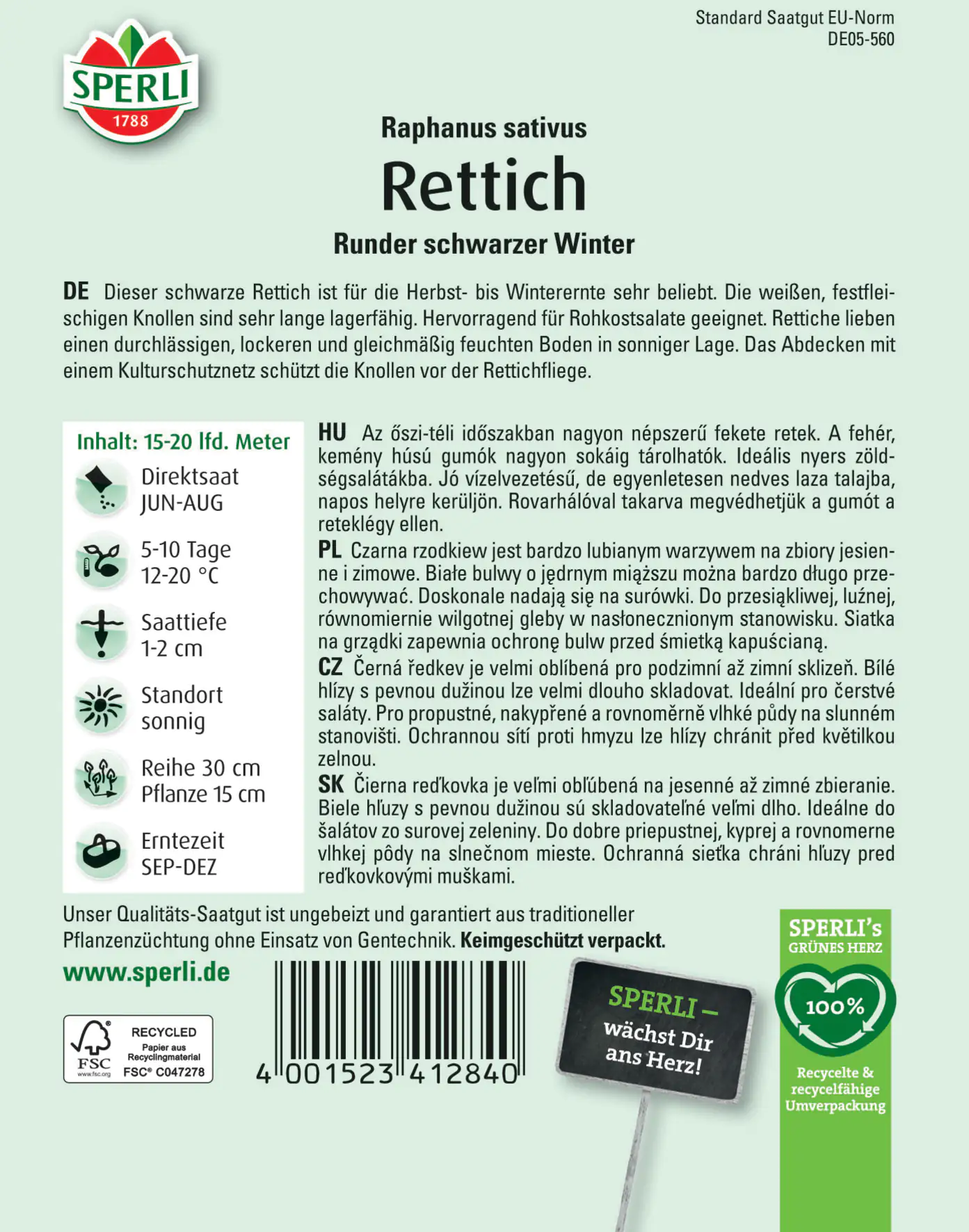 Sperli Rettich Runder schwarzer Winter