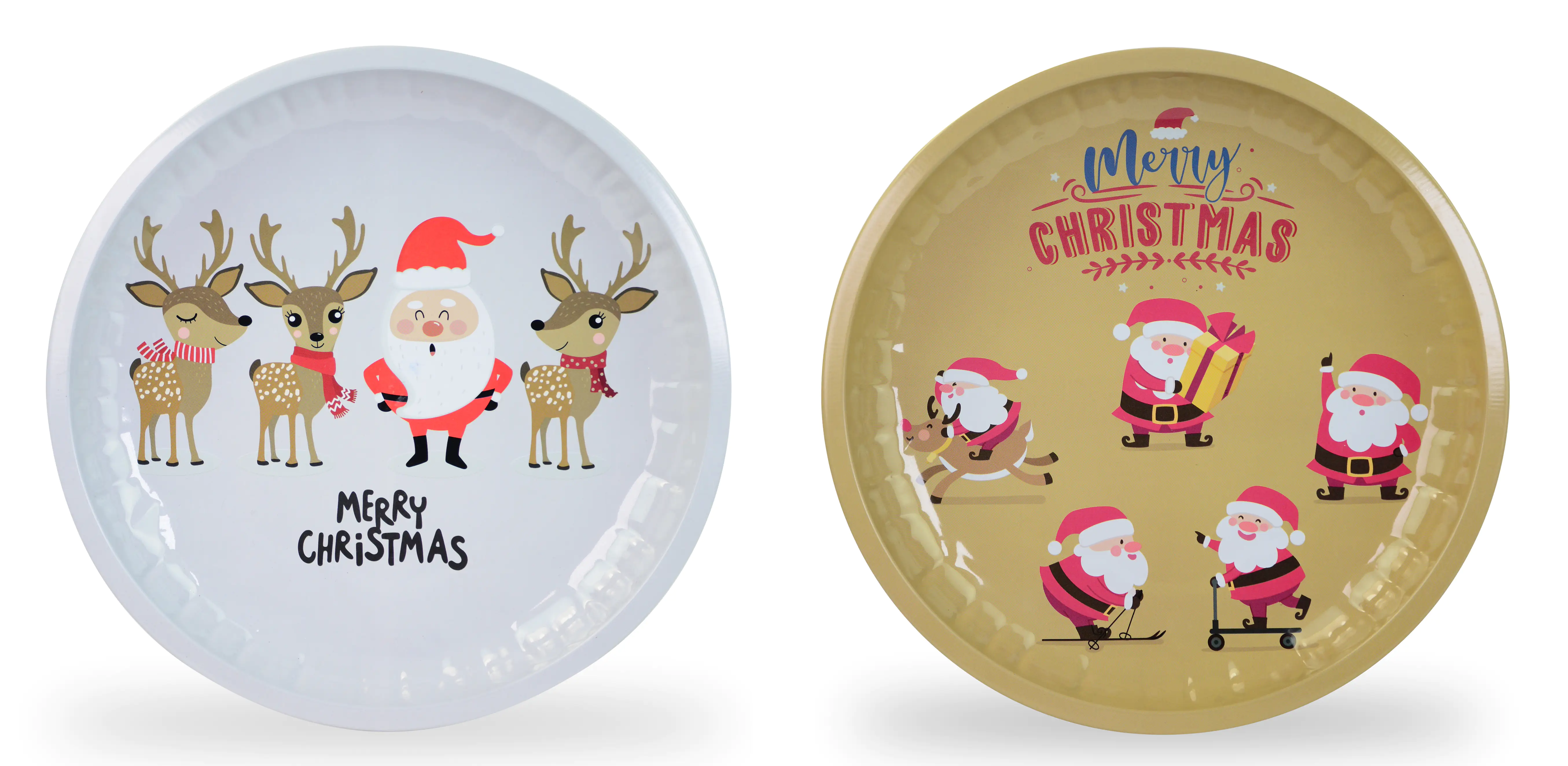 4004942115736 Riffelmacher Gebäckteller aus Metall mit Santa Motiv 25,8 x 3 cm gold-weiß