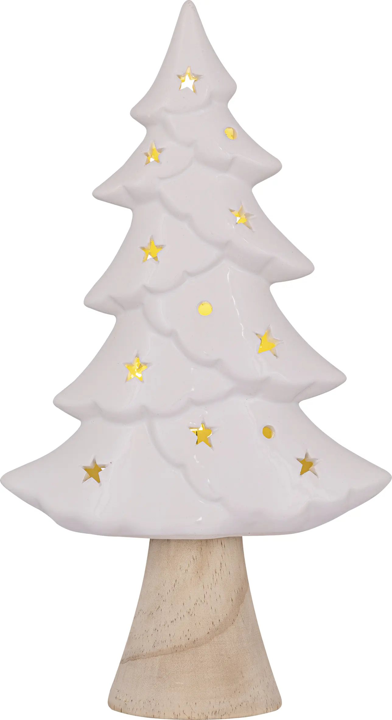 HGD LED-Keramikbaum mit Holzstamm 16,5 x 29 cm warmweiß natur/weiß