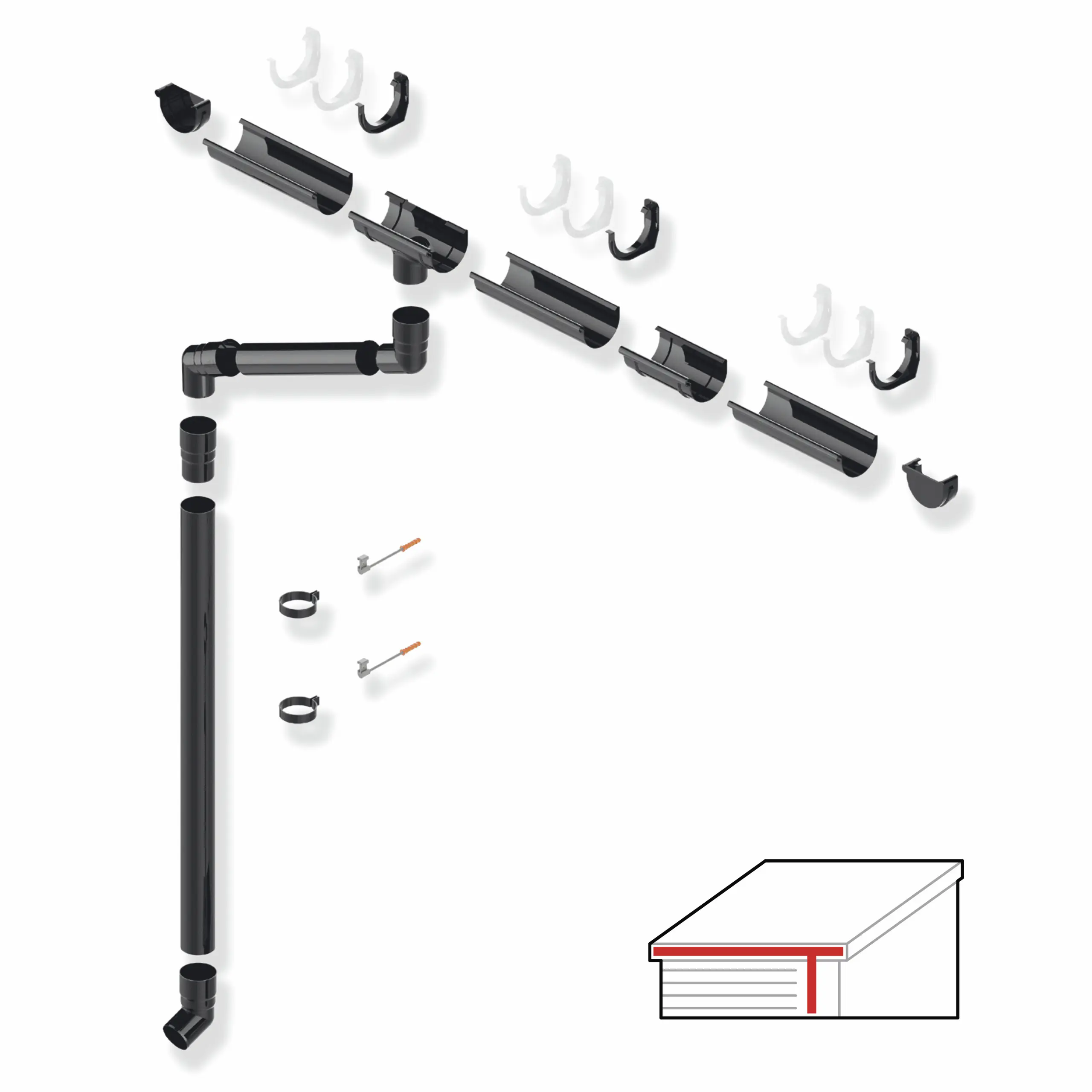 SMART Dachrinnen-Set PVC, 38-teilig, 75/63 mm für 8 m Dachlänge, Grau RAL 7021 