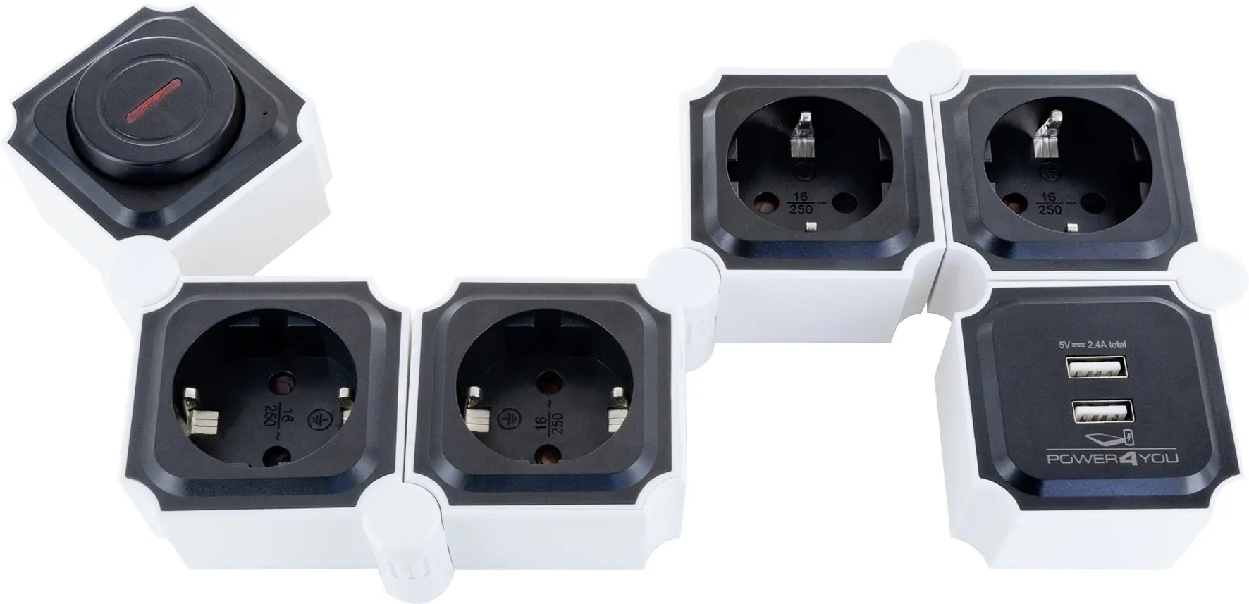 Schwaiger Steckdosenleiste 4-fach + 2 4x Haushaltsstecker (Typ F), 2x USB