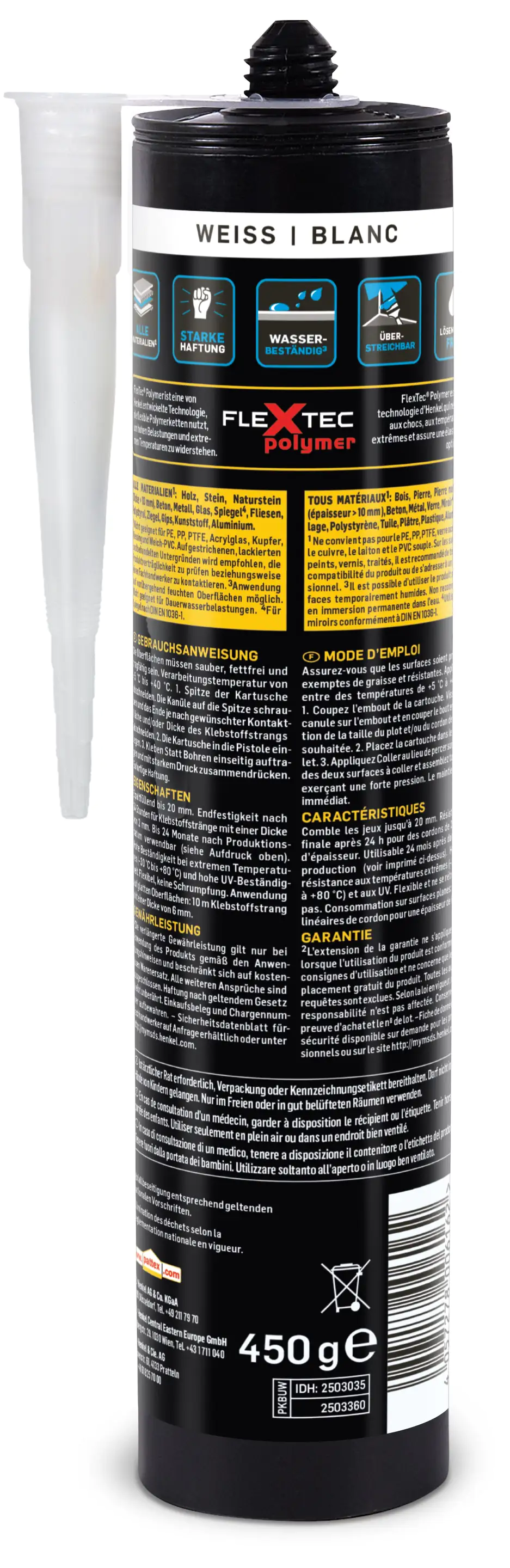 Pattex Montagekleber Kleben statt Bohren Innen & Außen 450 g Kartusche, weiß