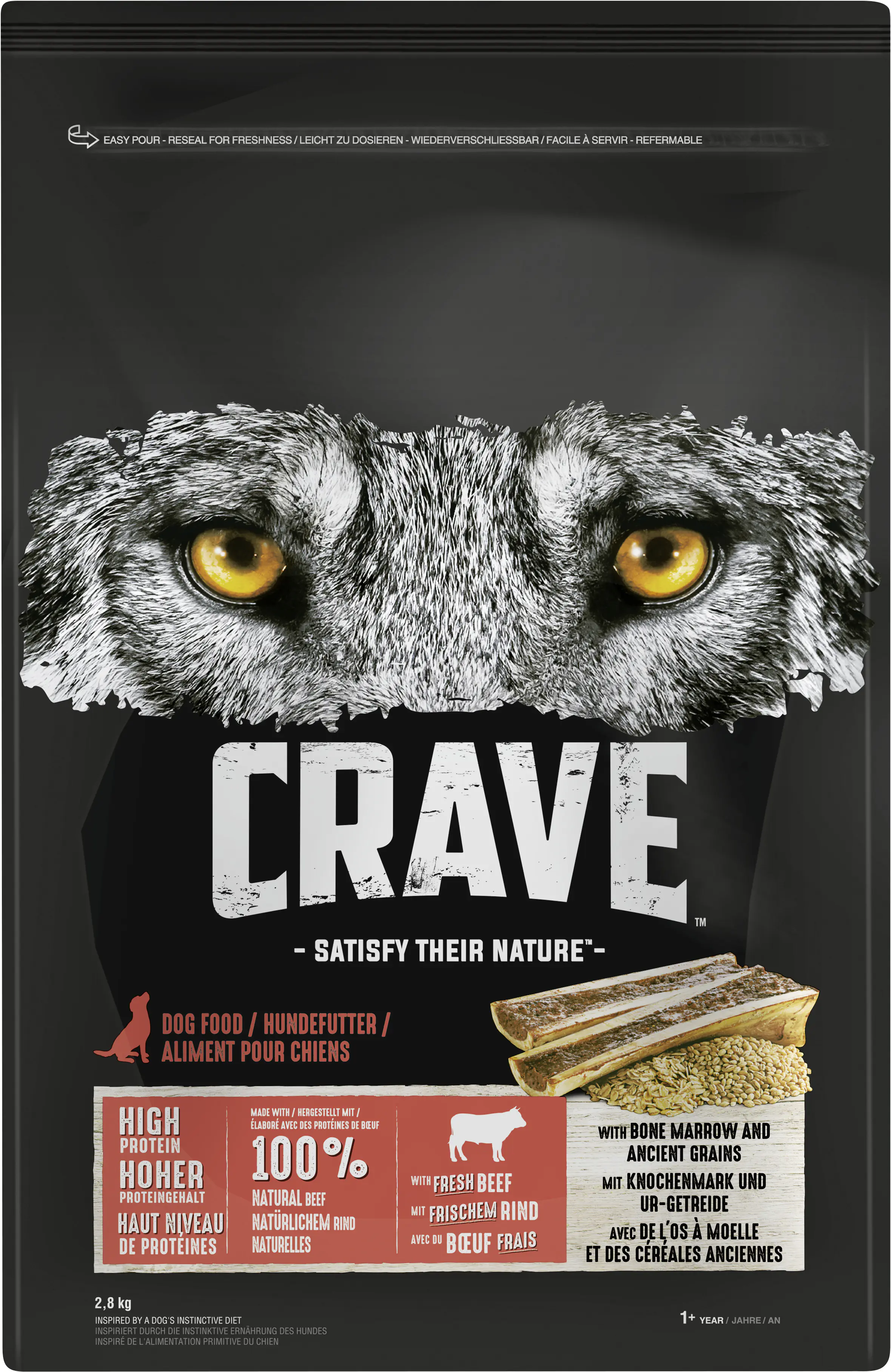 Crave Hundetrockenfutter Adult 2,8 kg Rind & Knochenmark 