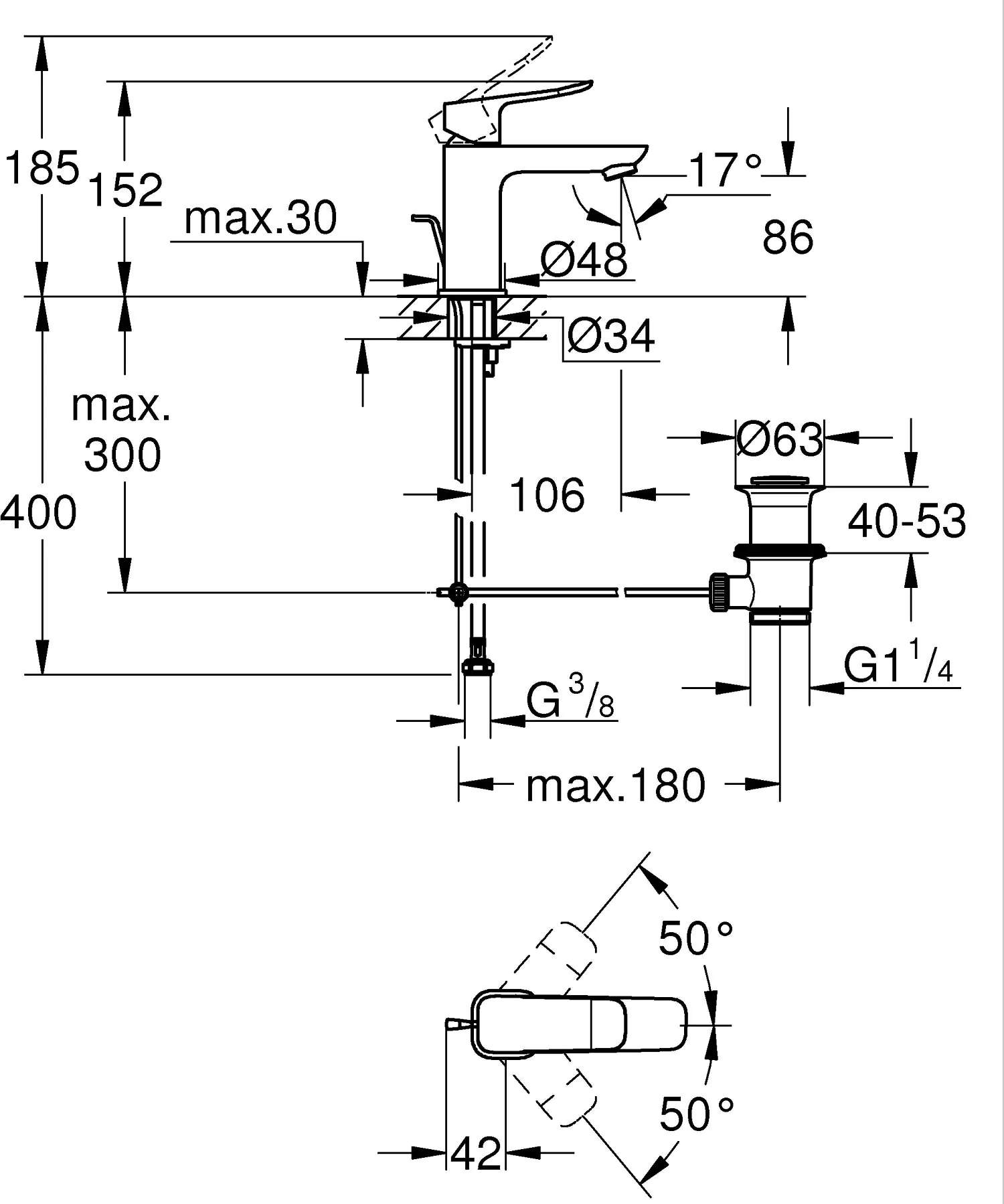 Grohe Quickfix Waschtischarmatur Dice S verchromt Grohe Quickfix Waschtischarmatur Dice S verchromt