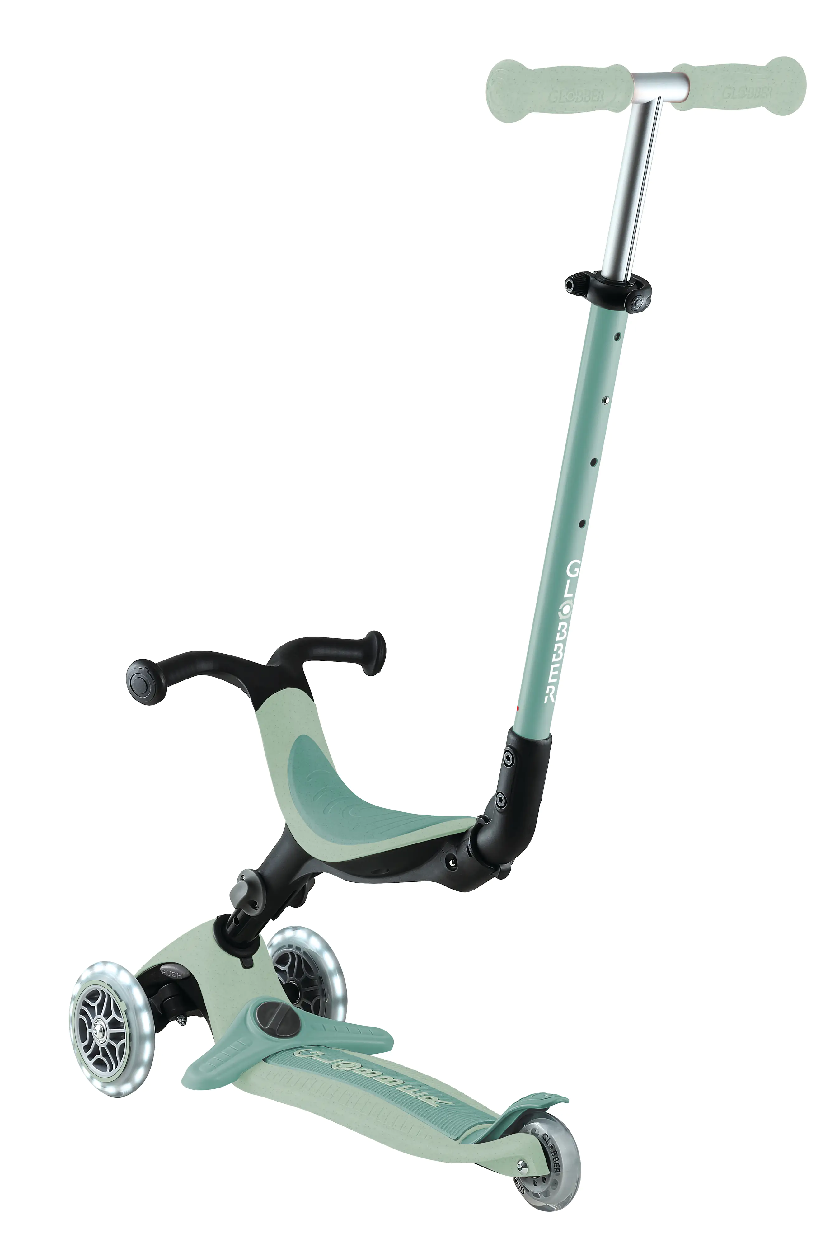 Globber 3-in-1 Fahrzeug Go-Up Active Lights Eco pistazie mit Leuchtrollen