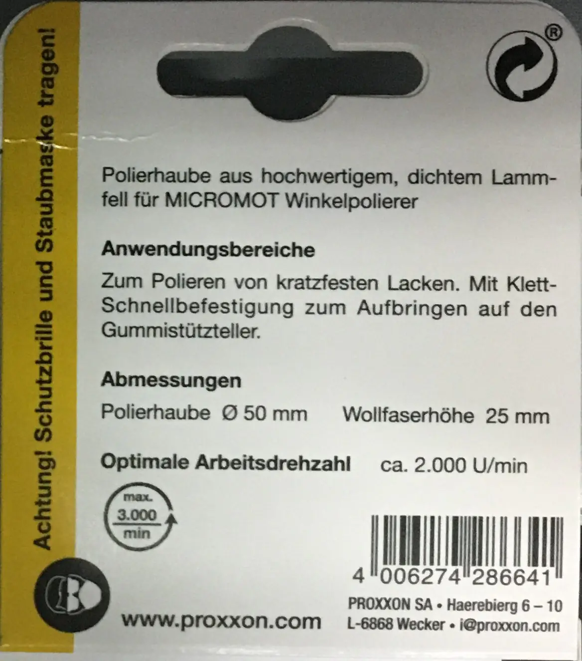 Proxxon Lammfell-Polierhaube Ø 50 mm, für WP/E, WP/A, EP/E, EP/A 2 Stück