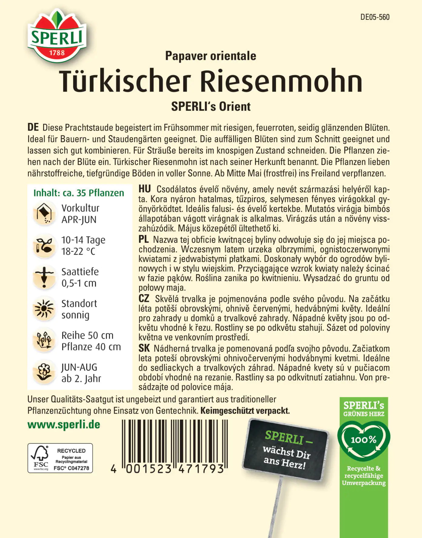 Sperli Türkischer Riesenmohn SPERLI's Orient