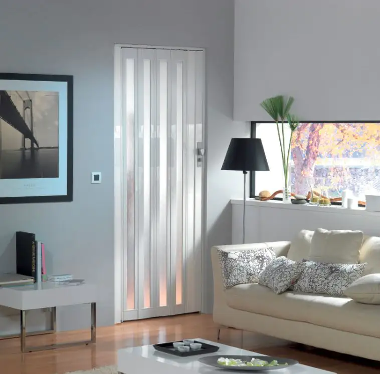 Grosfillex Falttür Larya weiß glänzend 84 x 205 cm mit Kunstglaseinsatz