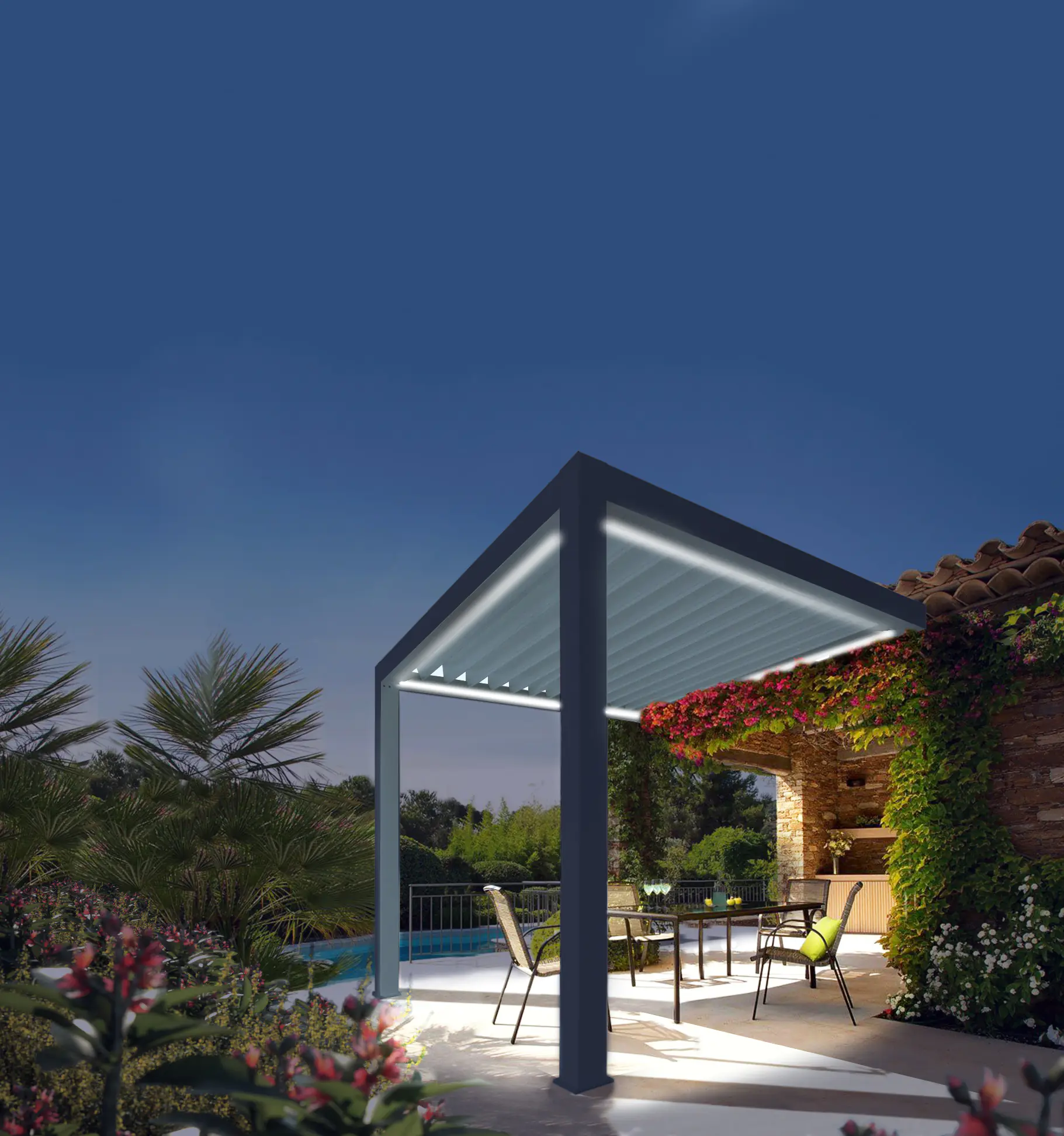 Lamellen Terrassenüberdachung 400 x 406,7 x 273 cm grau Lamellen Terrassenüberdachung 400 x 406,7 x 273 cm grau