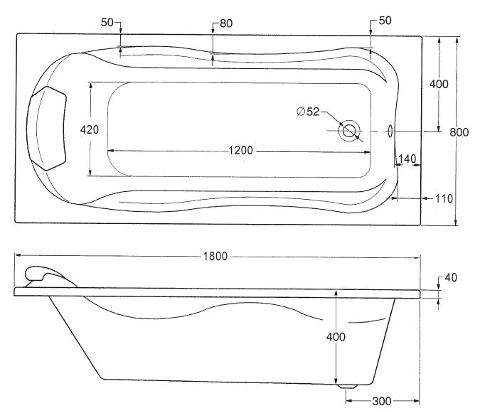 Ottofond Badewanne Jamaica 180 x 80 cm, weiß