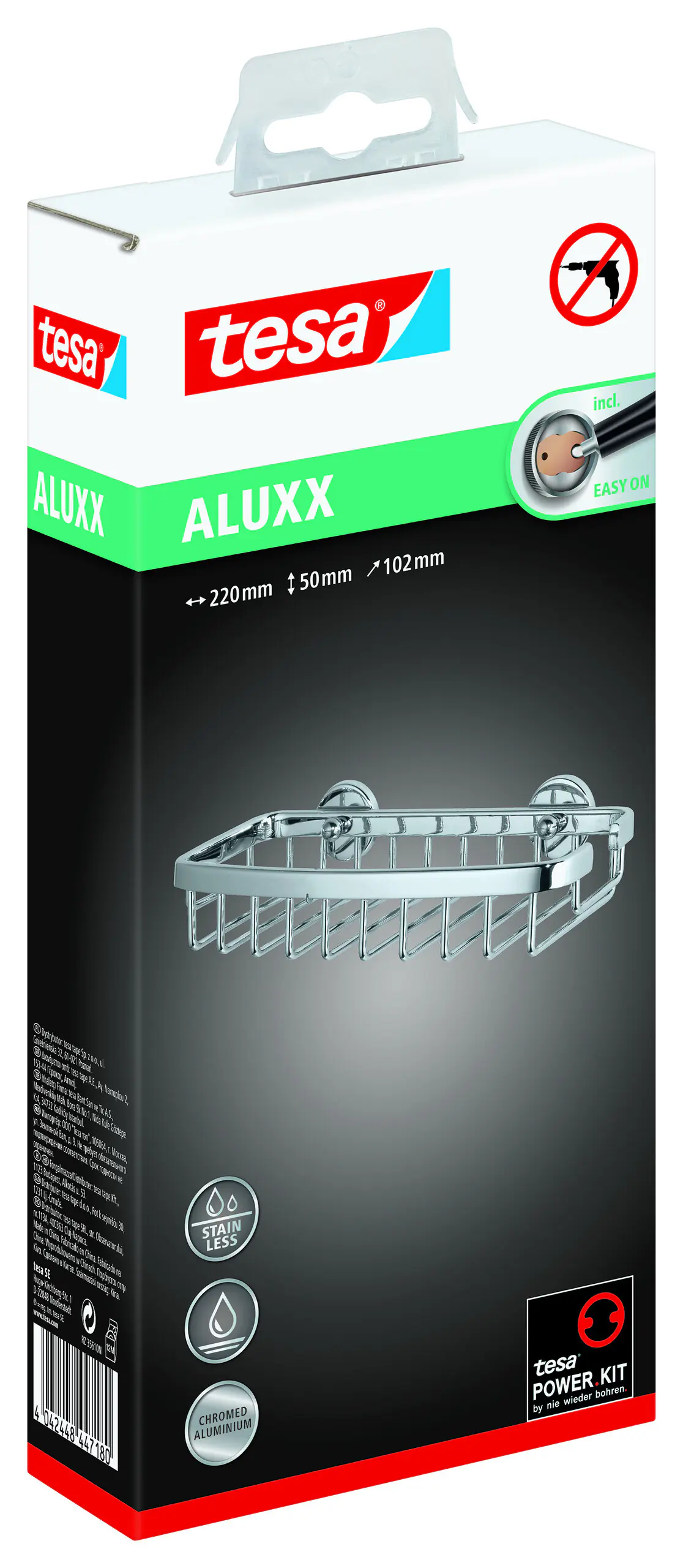 tesa Duschablagekorb Aluxx zum Kleben viereckig 1 Ablage verchromt 22 cm