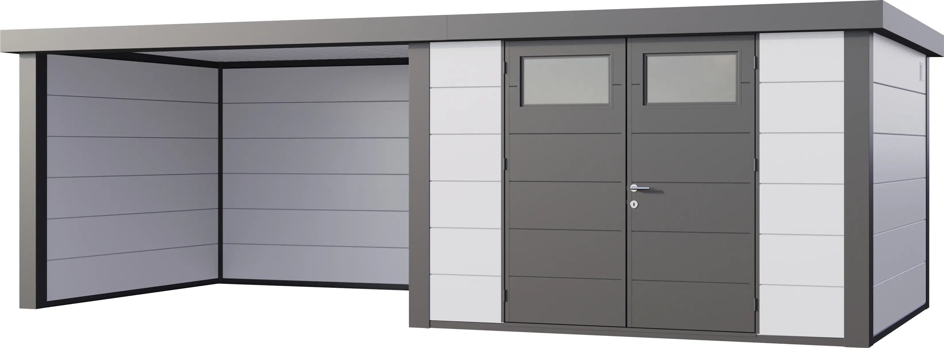 Telluria Gerätehaus Classico Lounge L 3030 links weiß 642 x 298 cm