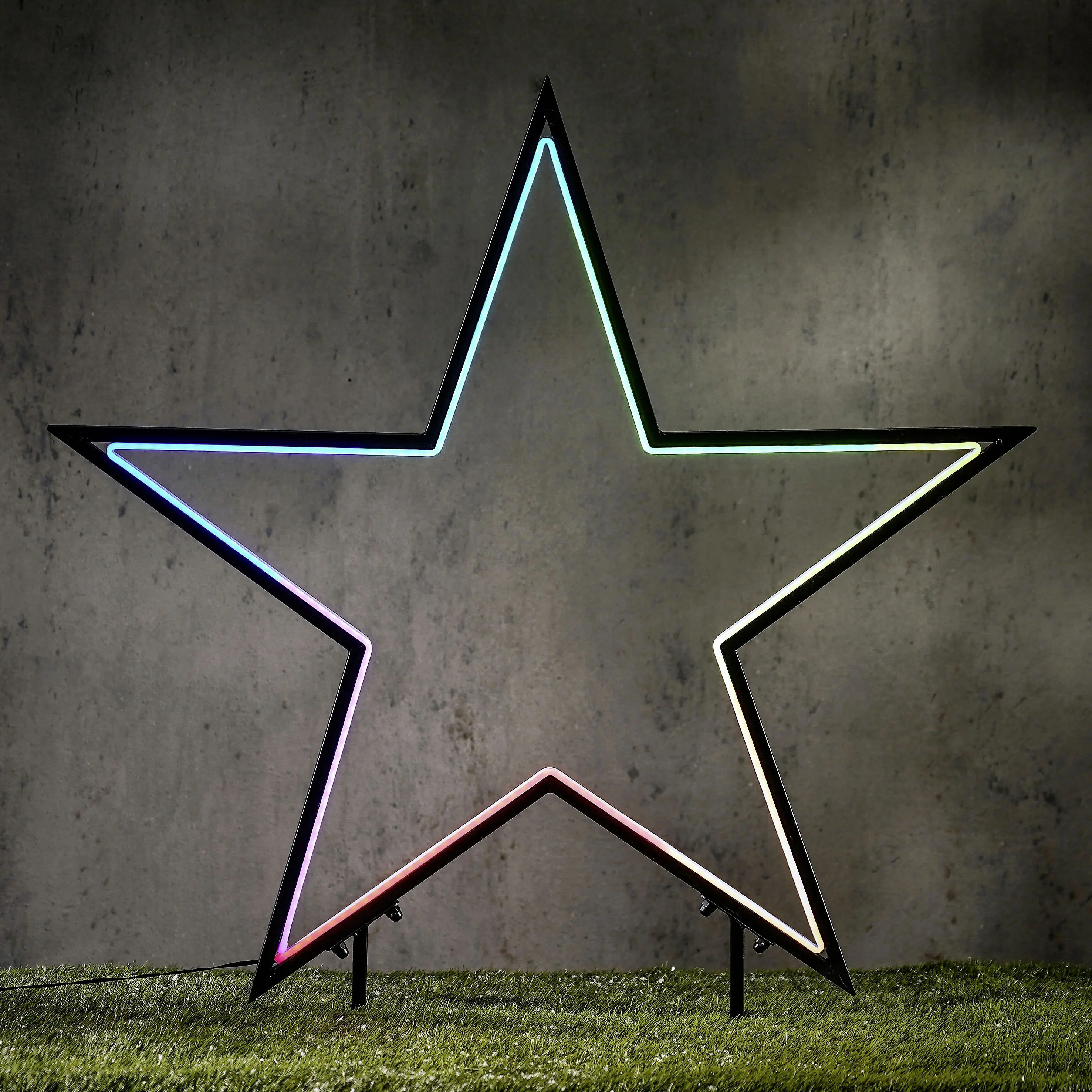 Garden d'light Neon Gartenstecker LED Stern Eisen schwarz Ø 90 x 102 cm RGB mit Timer