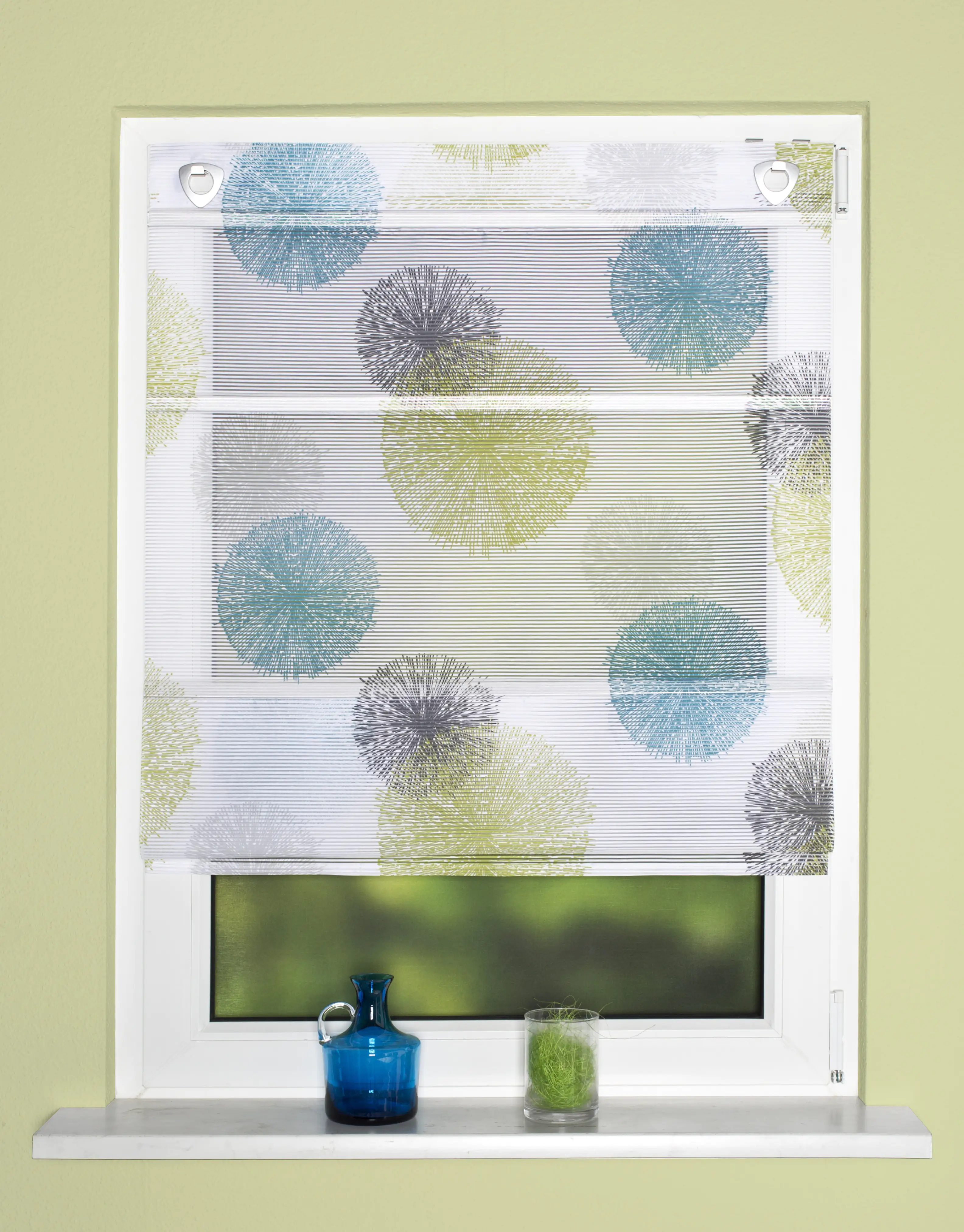 4056751358101 Home Wohnideen Raffrollo Pusteblume blau-grün 130 x 100 cm