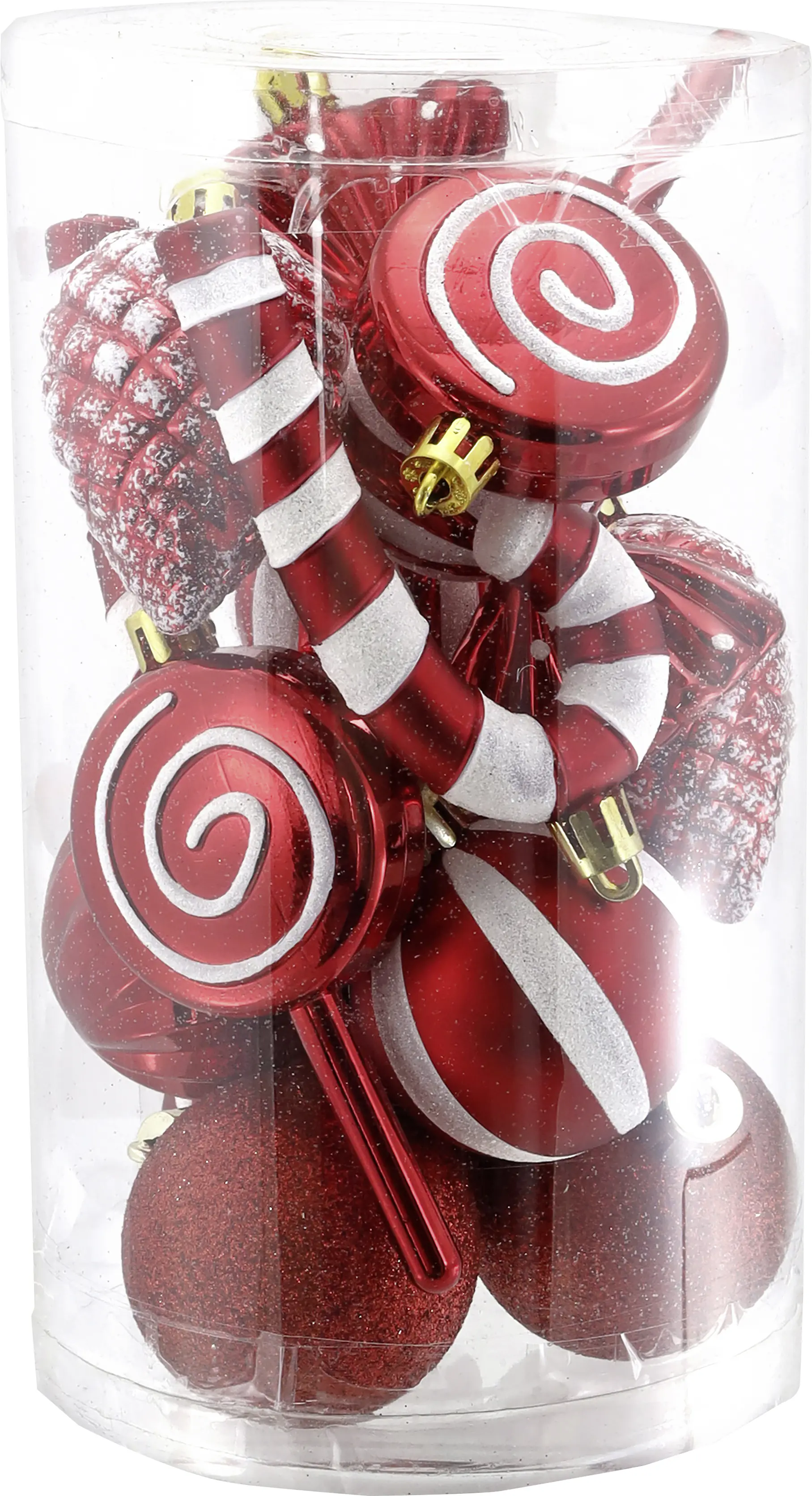 Weihnachtsanhänger Candy Kunststoff Ø 5 cm rot/weiß - 14 Stück