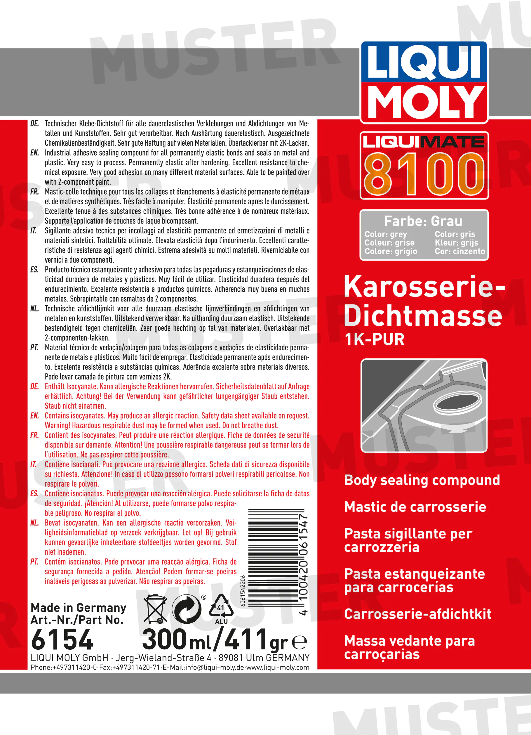 Liqui Moly Liquimate Karosseriedichtstoff 8100 1K-Pur grau 300 ml