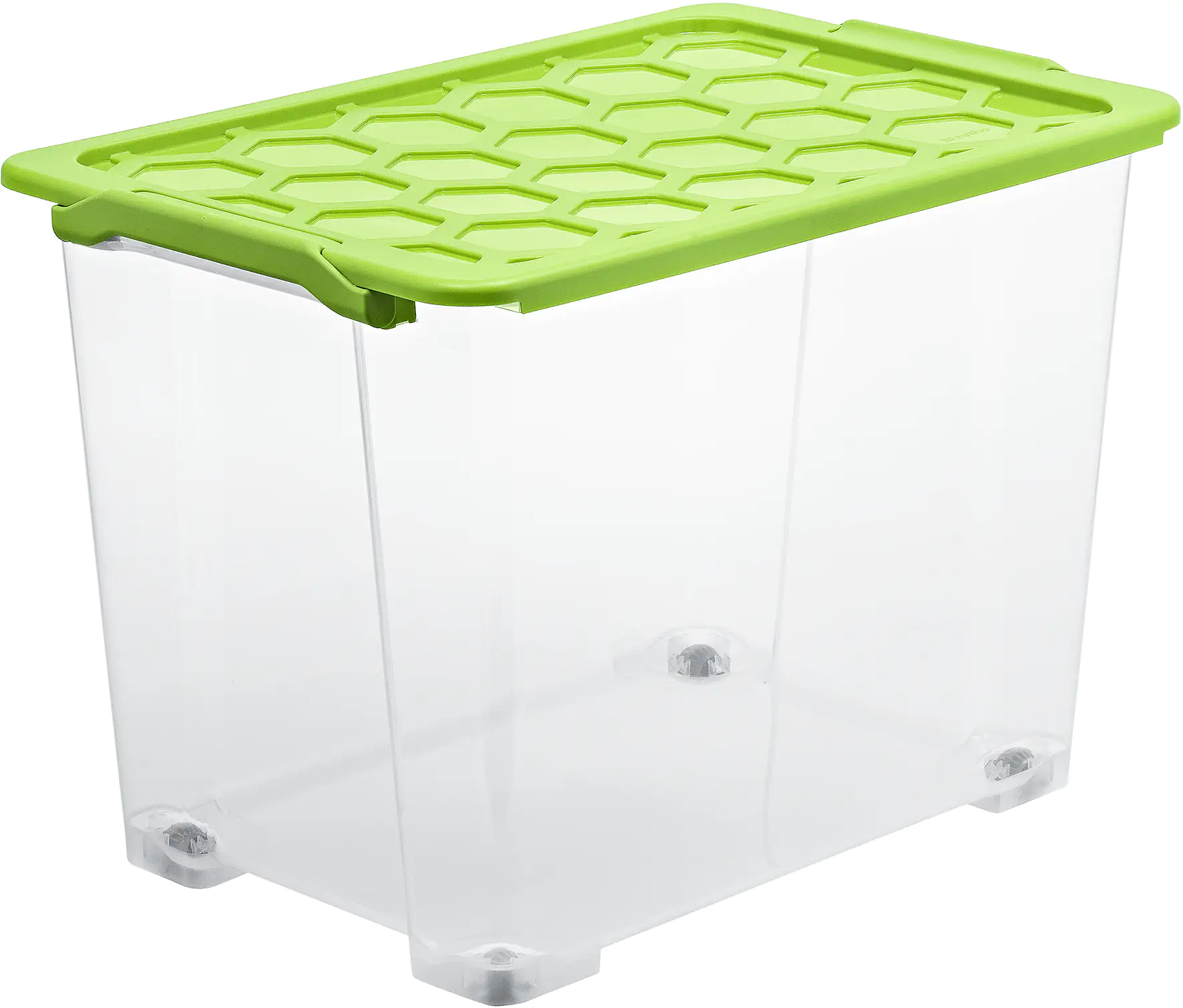 7610859172358_1509820 Rotho Aufbewahrungsbox EVO Safe mit Rollen und Deckel 65 L transparent/grün