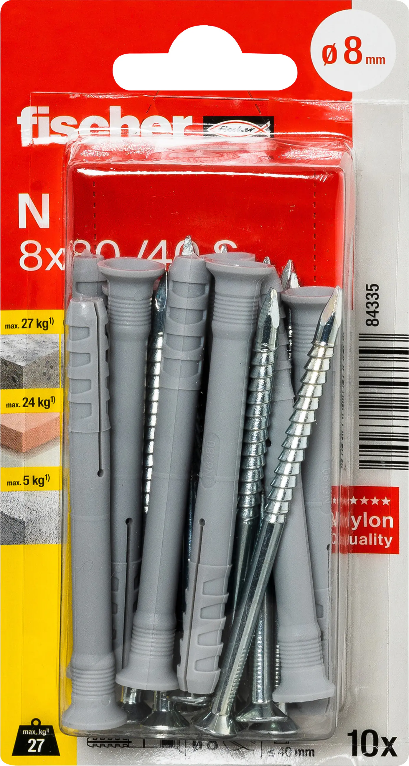 Fischer Nageldübel N 8 x 80 mm mit Schraube - 10 Stück