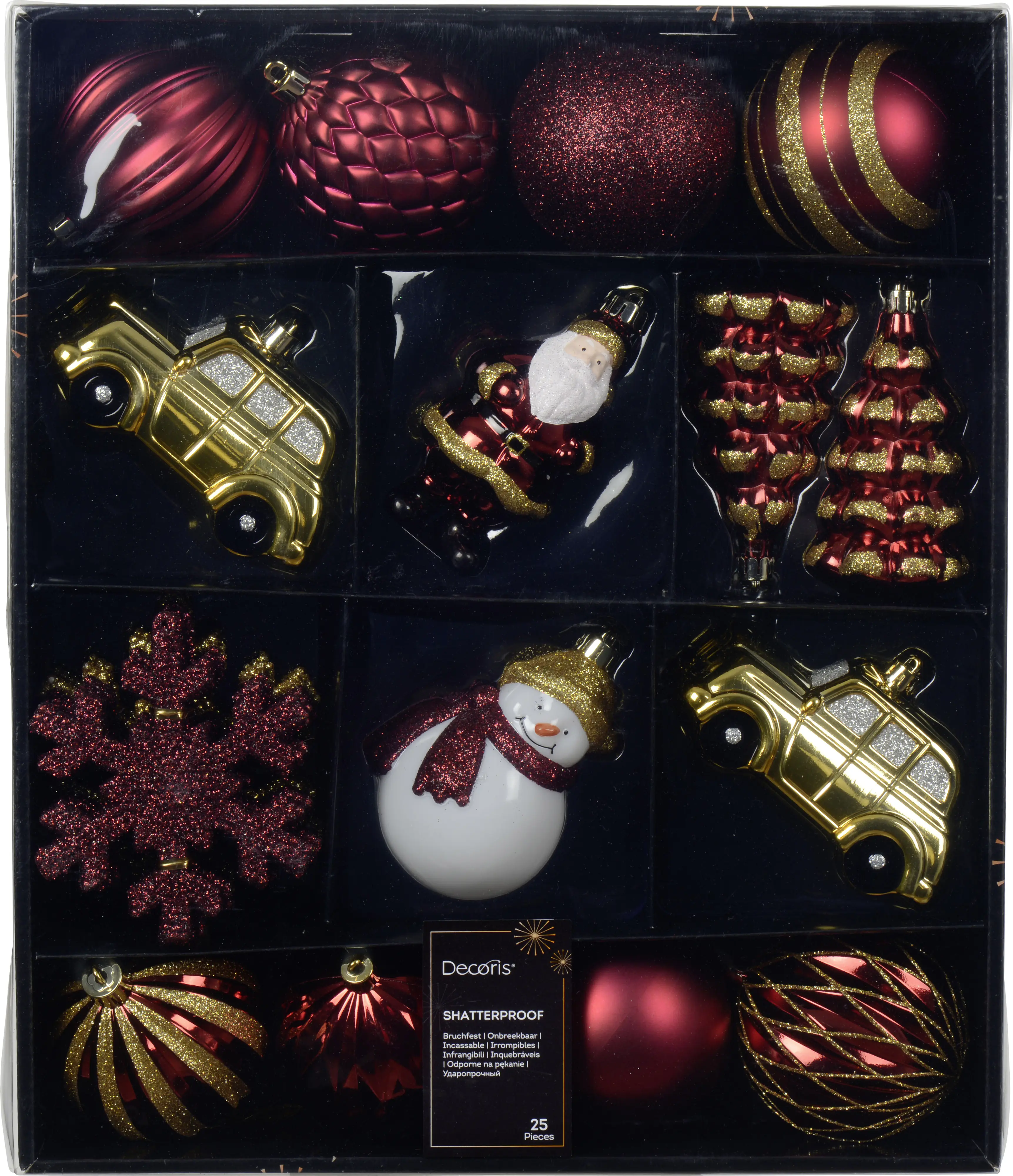 Decoris Weihnachtskugel Sortiment aus Kunststoff Ø 8 cm rot/gold/weiß 25-teilig