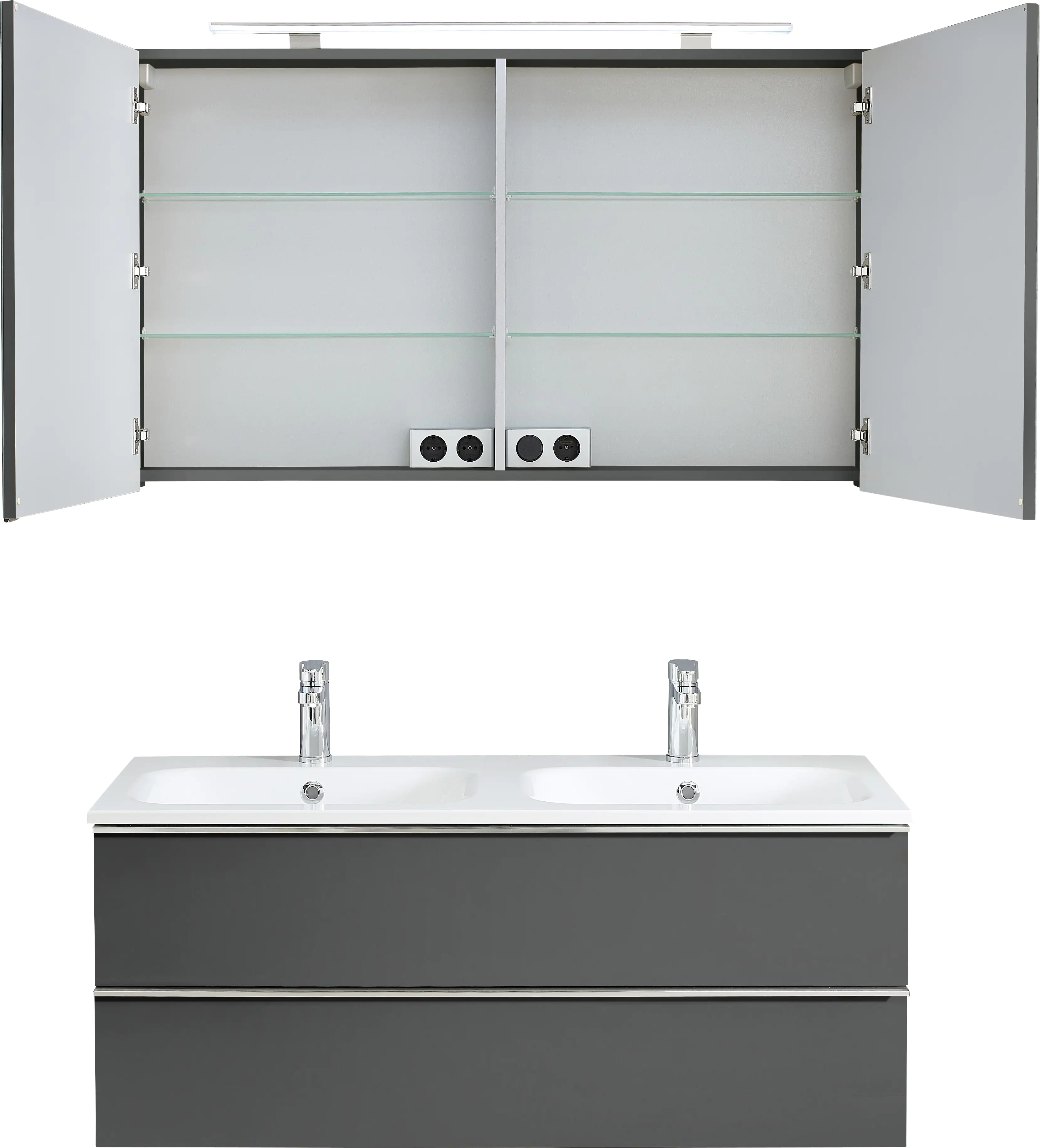 4017026181626_2783831 Primaster Bad-Set Düsseldorf grau 121 cm LED-Leuchten, Mineralgusswaschtisch