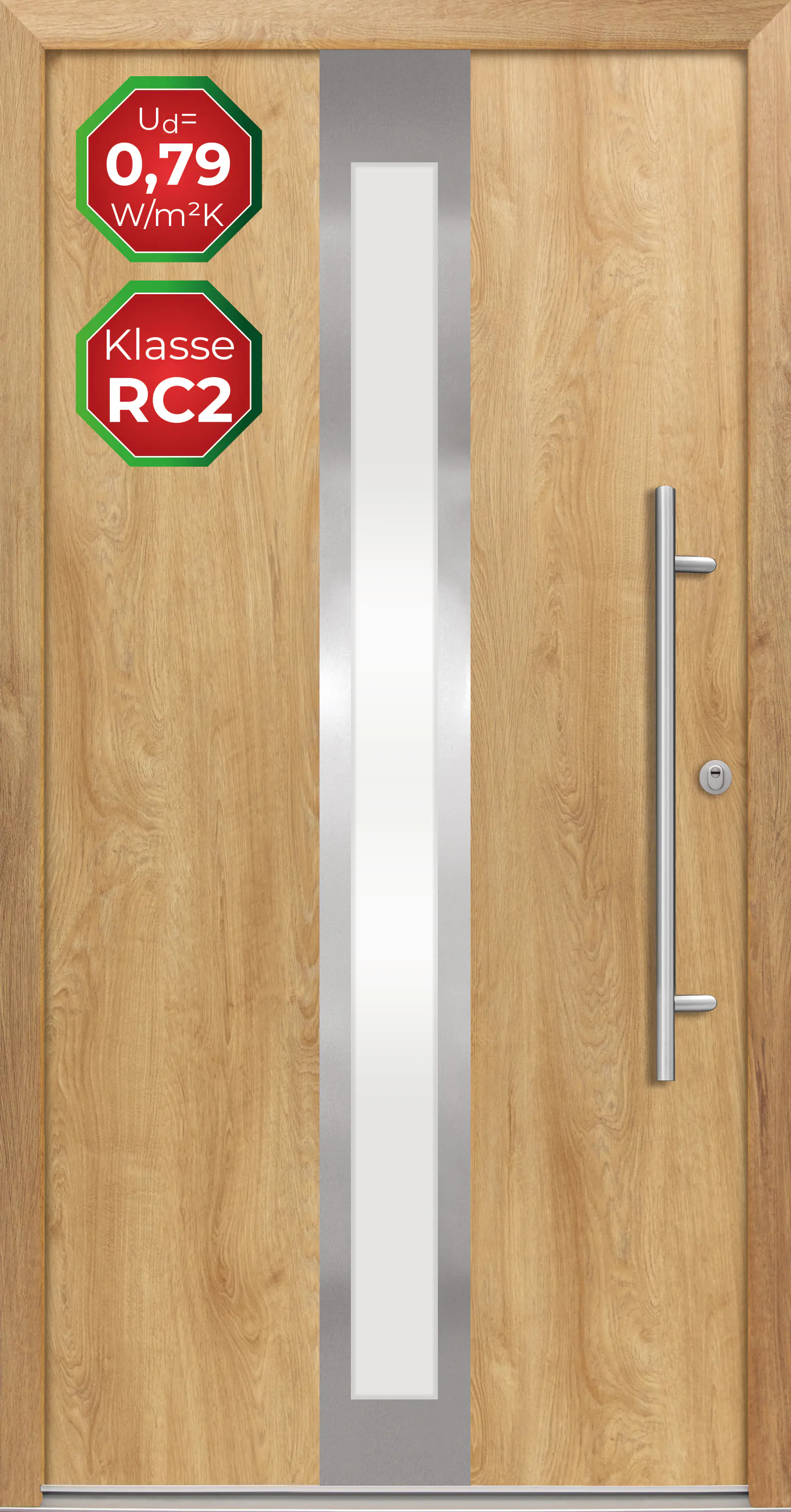 Splendoor Haustür Passivedoor Premium B01 RC2 Eiche Natur DIN Rechts 110 x 210 cm