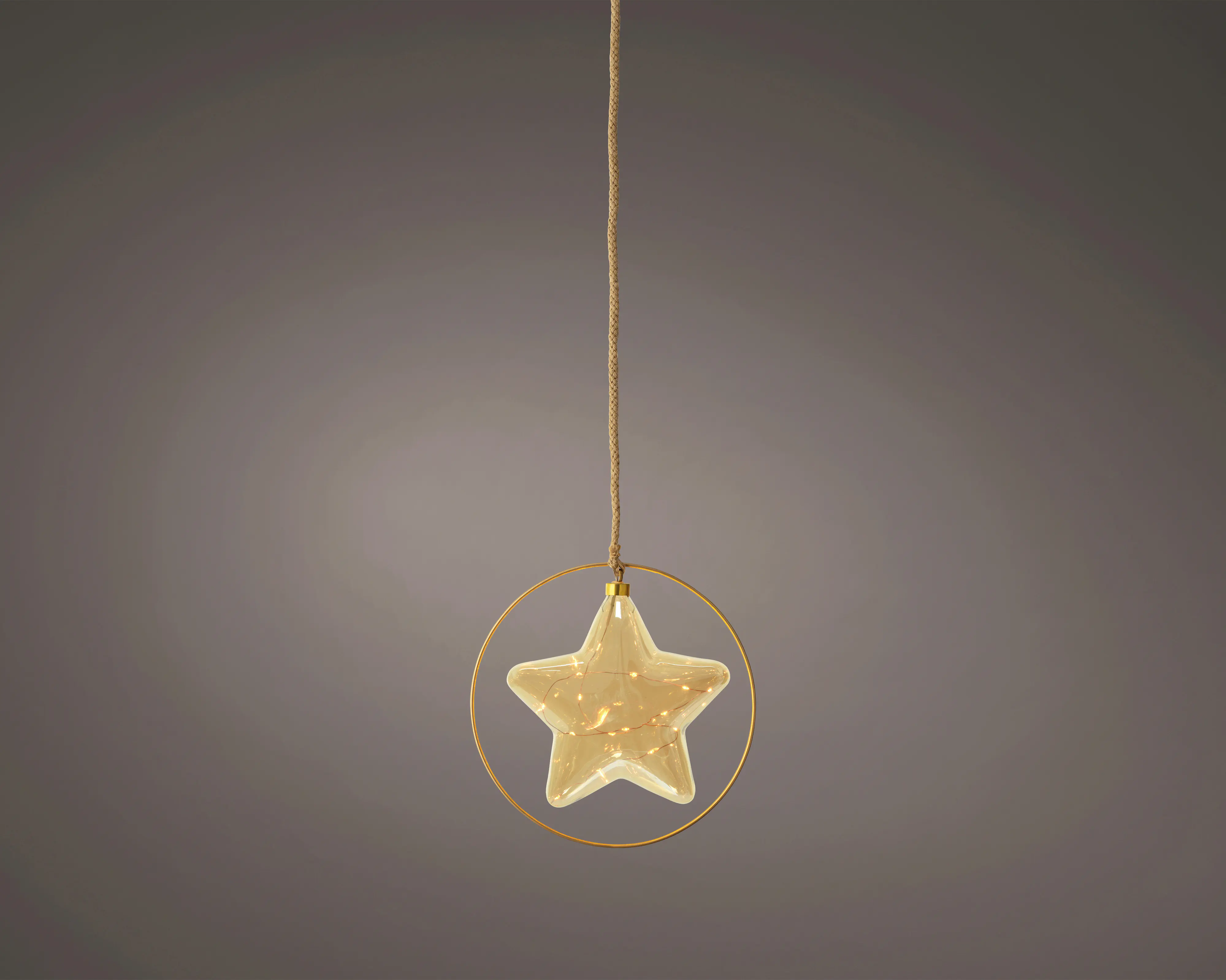 Lumineo LED Kugelhänger batteriebetrieben Stern mit Timer Glas Ø 26 cm warmweiß amber