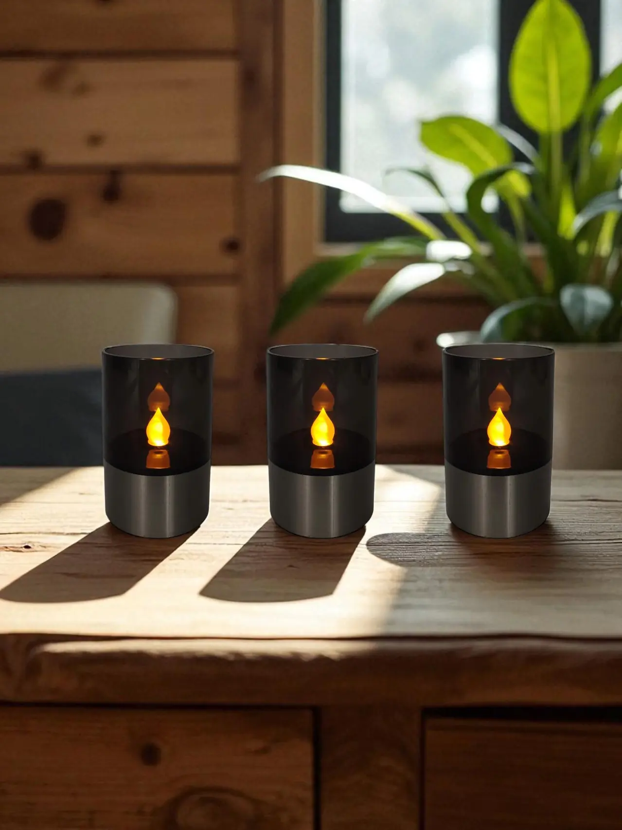 LED Solarleuchte Kerze mit Dämmerungssensor Rauchglas 12 cm - 3er Set LED Solarleuchte Kerze mit Dämmerungssensor Rauchglas 12 cm - 3er Set