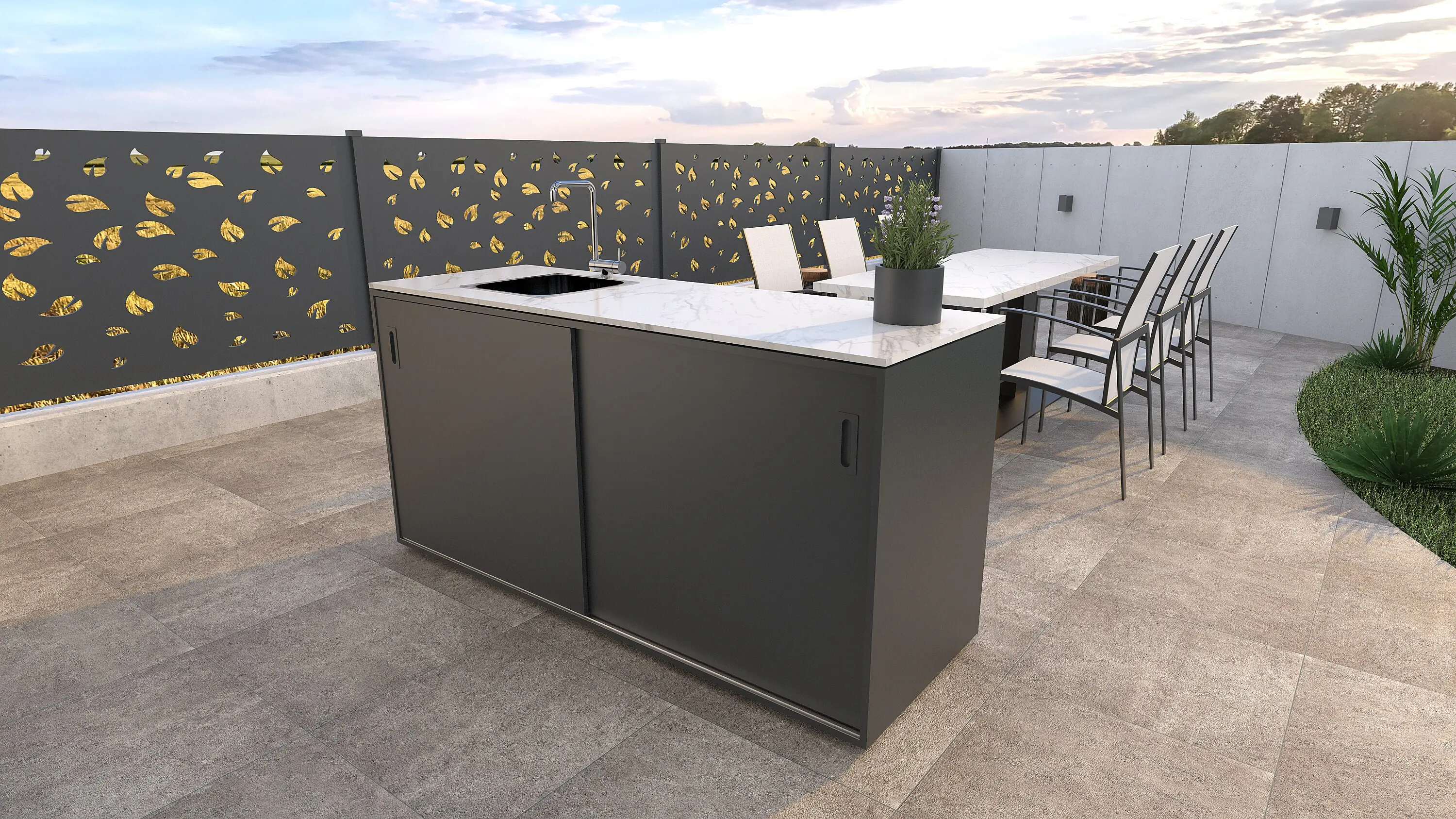 Bellano Living Element für Outdoorküchen inkl. Spüle links und 2 Türen anthrazit