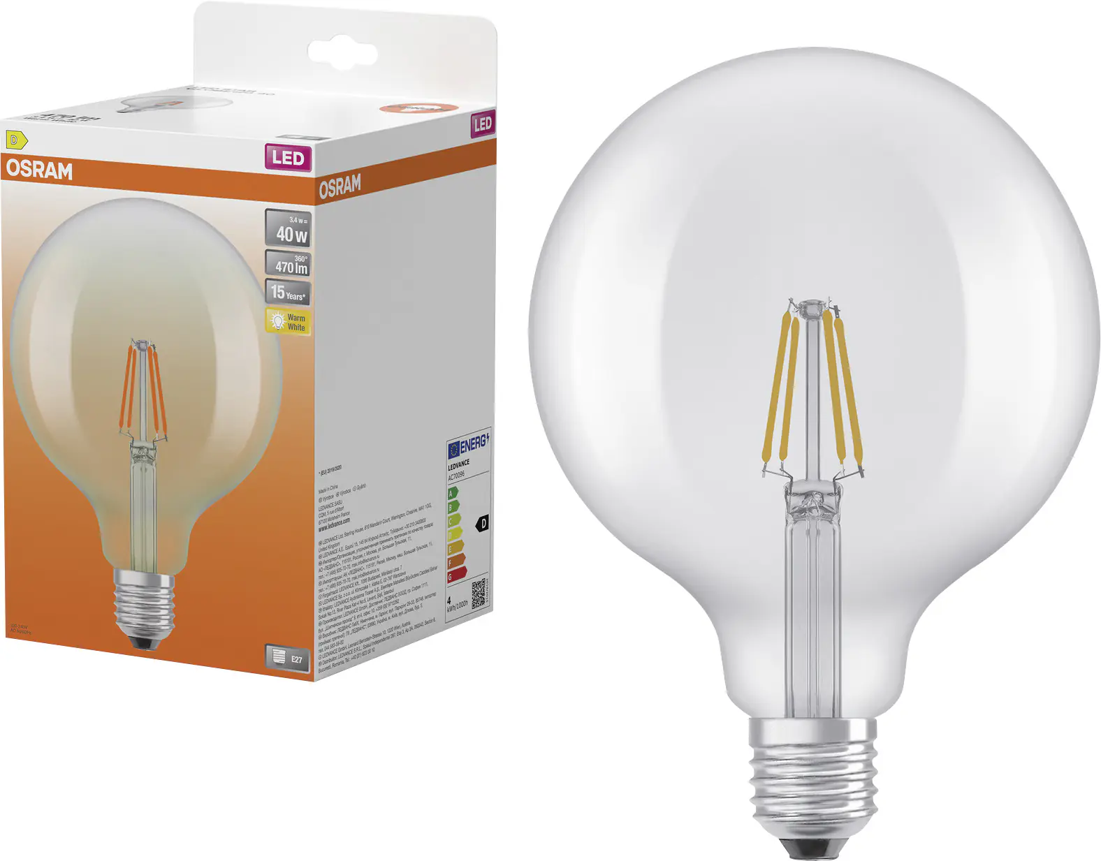 Osram LED Leuchtmittel E27 Star Globe 3,4W klar warmweiß