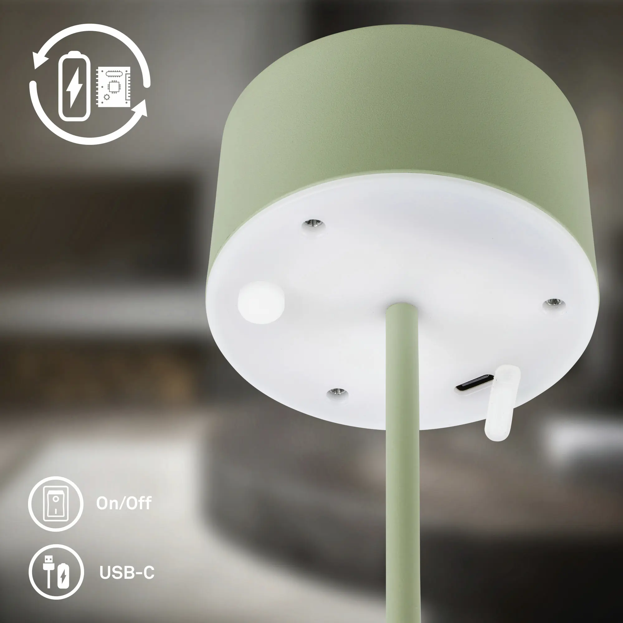 Briloner LED Akku-Tischleuchte Kira Ø 8 x 19 cm warmweiß salbeigrün dimmbar 