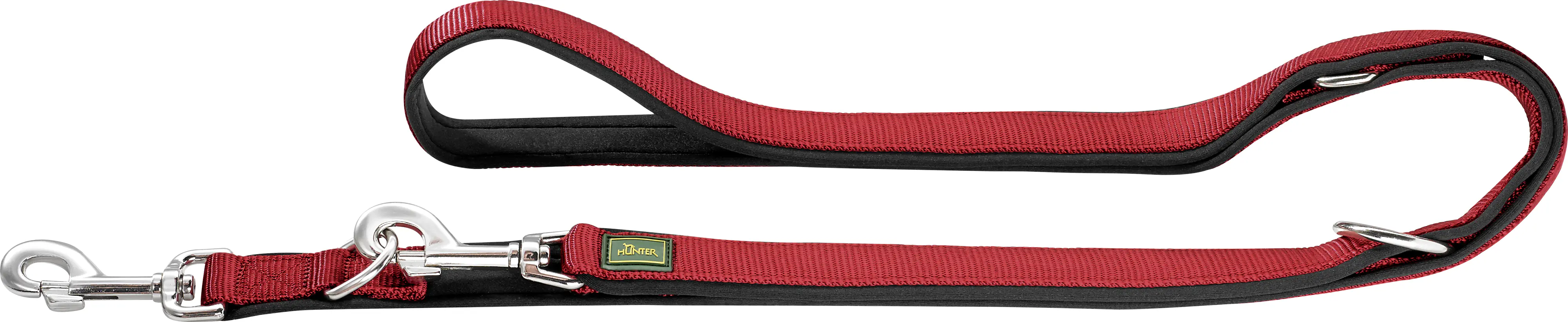 Hunter Hundeleine Führleine verstellbar Neopren 2 m x 2 cm rot/schwarz