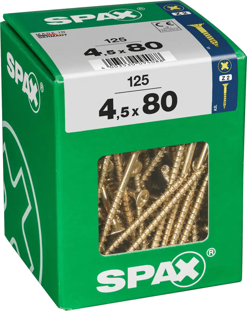 Spax Universalschrauben 4.5 x 80 mm PZ 2 - 125 Stk. Spax Universalschrauben 4.5 x 80 mm PZ 2 - 125 Stk.