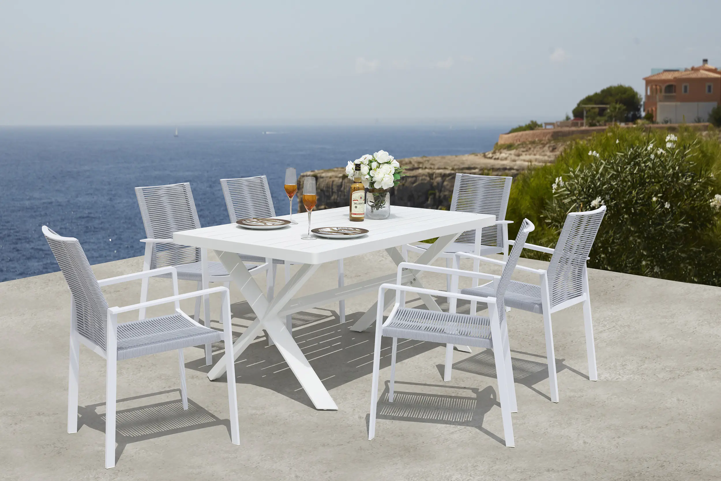 Primaster Garten-Essgruppe Santorini 6 Personen Aluminium/Seil