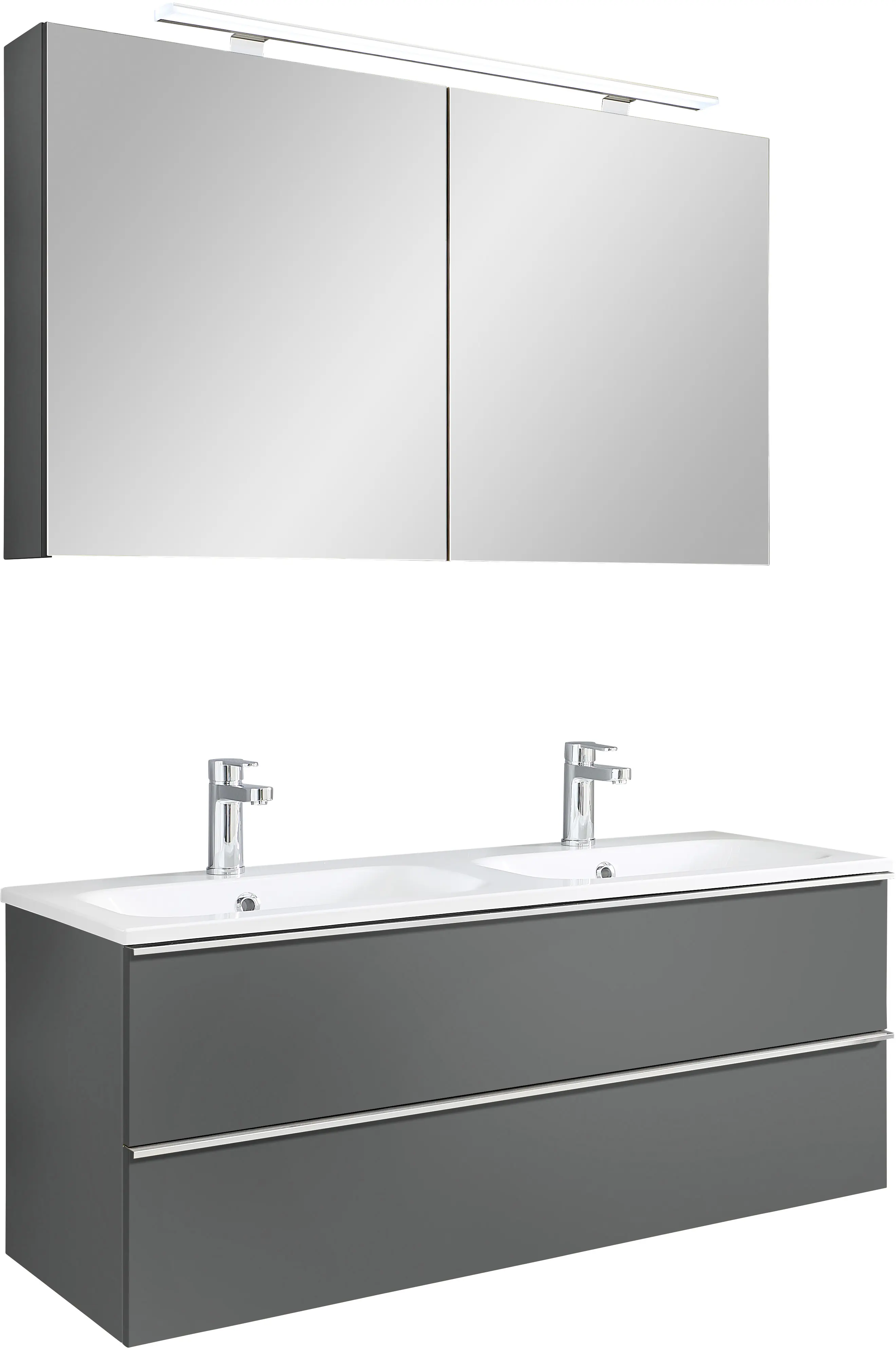Primaster Bad-Set Düsseldorf grau 121 cm LED-Leuchten, Mineralgusswaschtisch