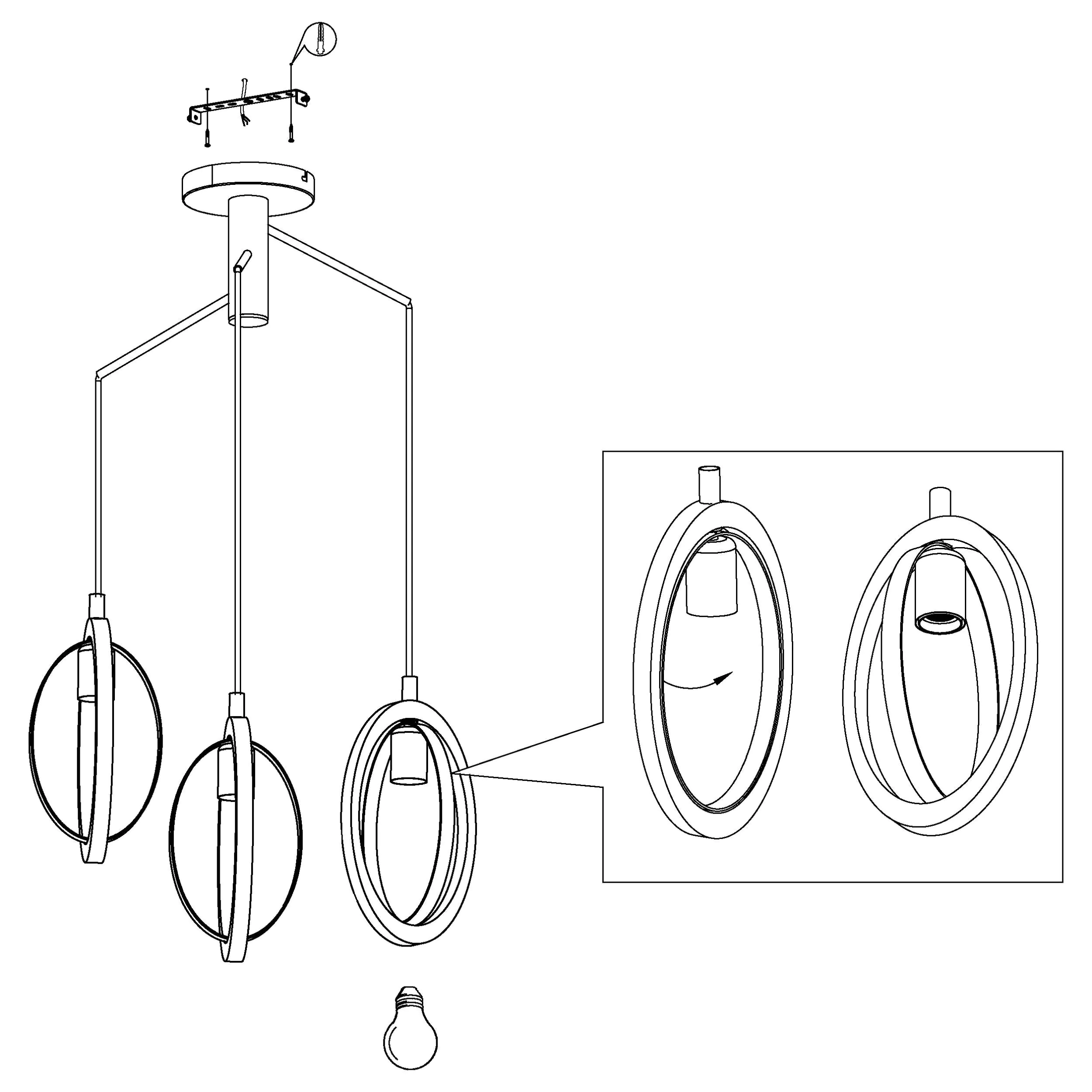 Eglo 3er Pendelleuchte Basildon schwarz-braun Ø 61,5 cm E27, max. 60 W Eglo 3er Pendelleuchte Basildon schwarz-braun Ø 61,5 cm E27, max. 60 W