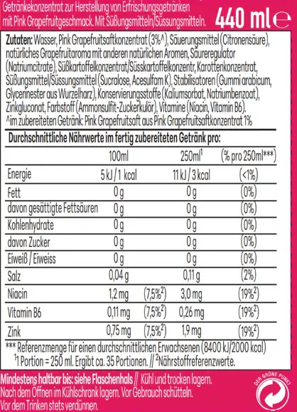 Sodastream Drink Mix Sirup Pink Grapefruit Zero 440 ml