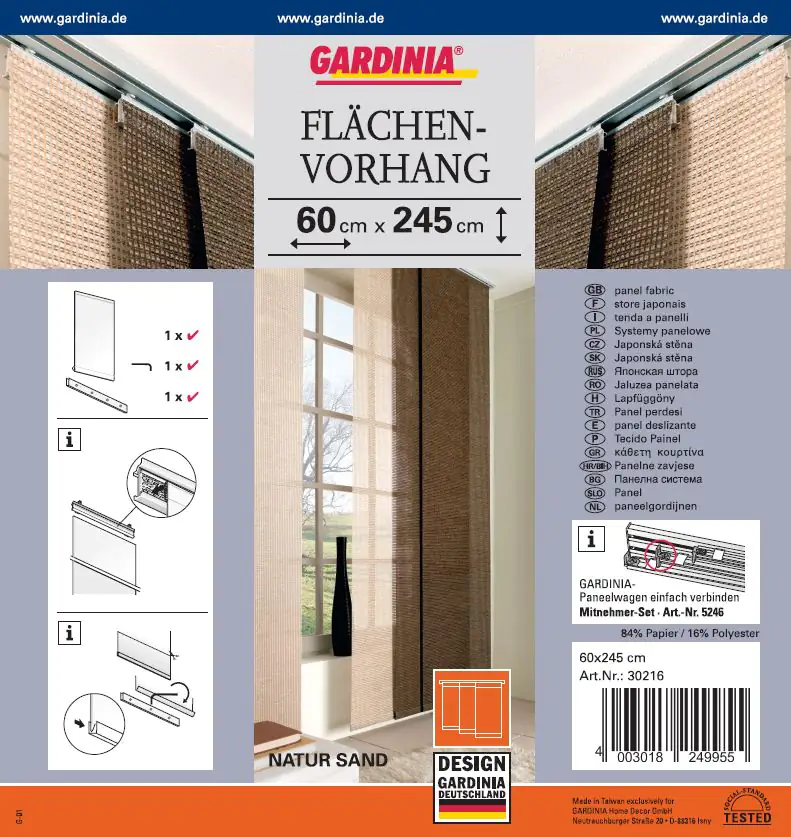 Gardinia Flächenvorhang Natur sand, 60 x 245 cm Gardinia Flächenvorhang Natur sand, 60 x 245 cm
