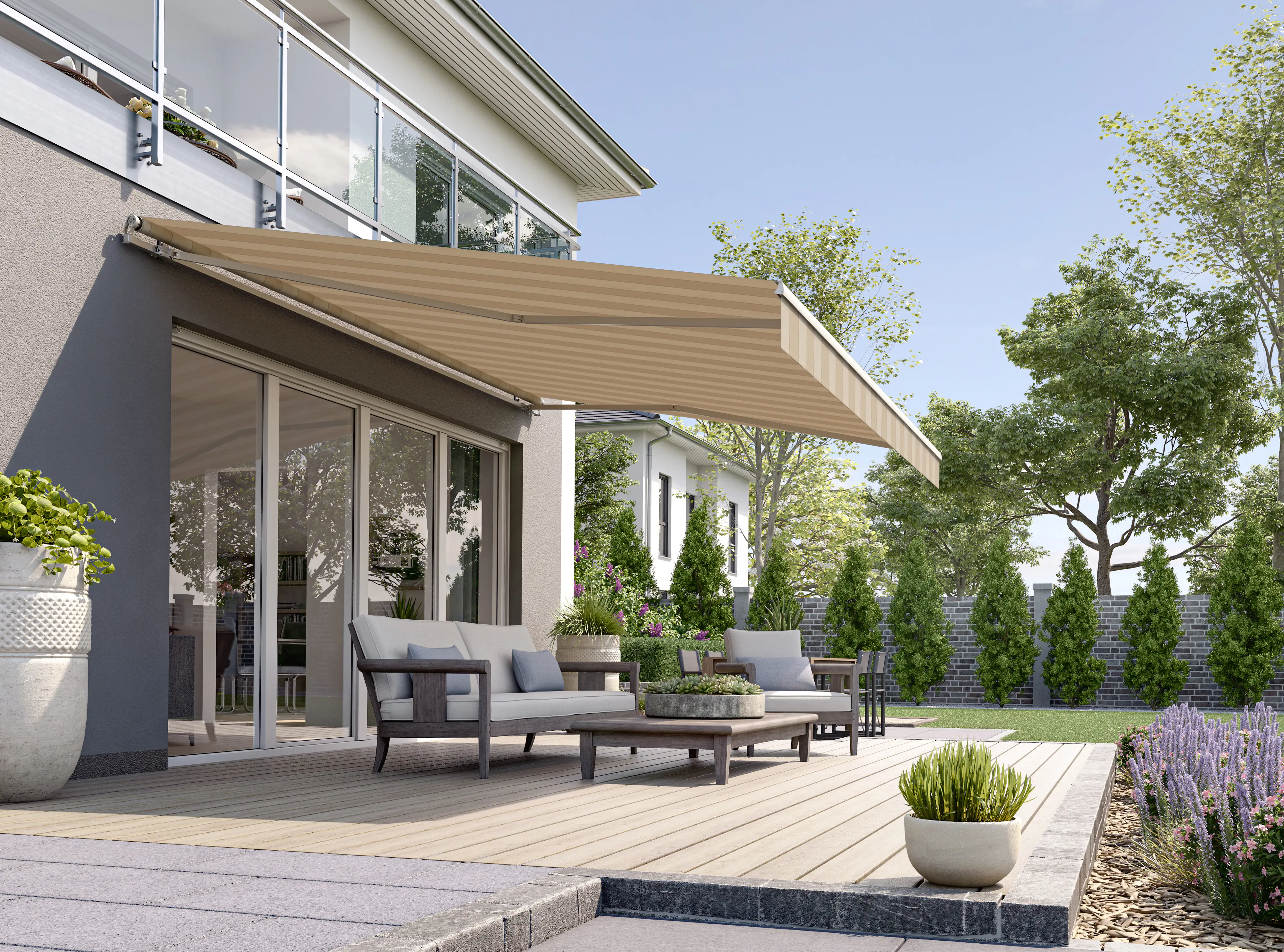 Gelenkarmmarkise Classic beige gestreift inkl. Handkurbel