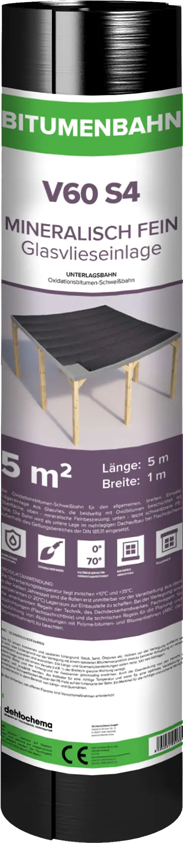 Bitumen-Schweißbahn V 60 S4 talkumiert 5 x 1 m = 5 m² schwarz-grau