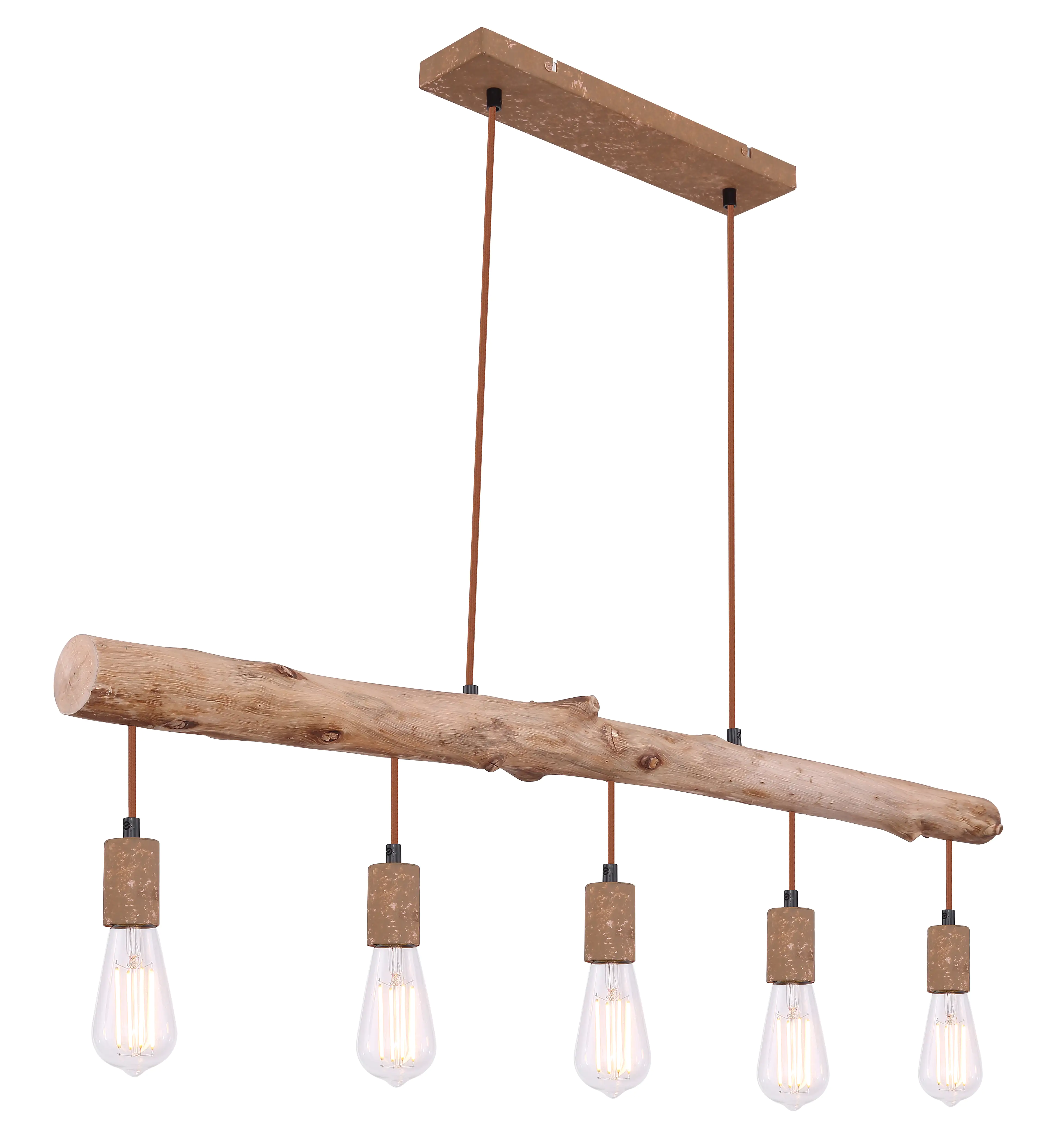 9007371389636_1 Globo 5er Hängeleuchte Jakob rost-holz 100 x 8,5 cm E27, max. 40 W