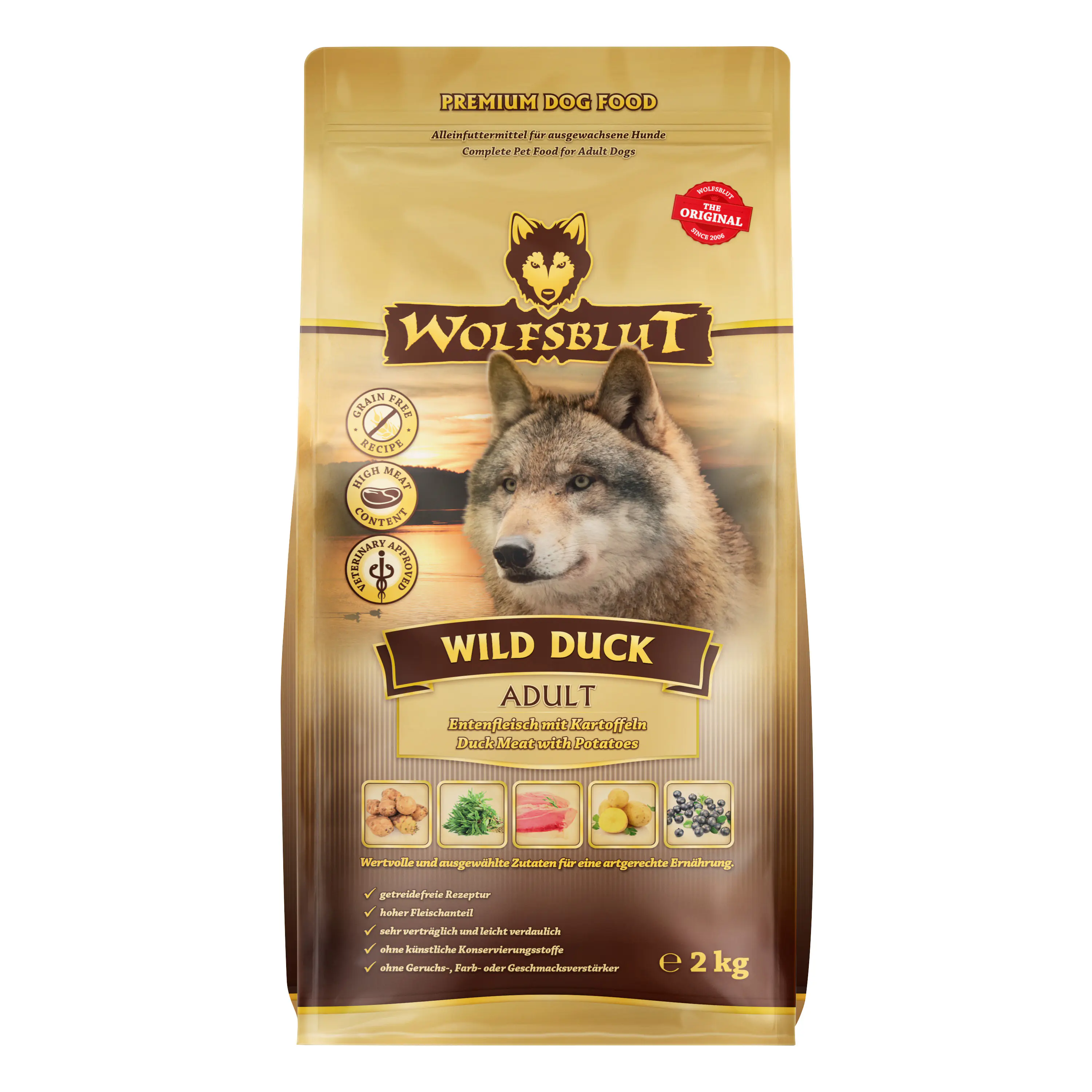 Wolfsblut Wild Duck Hundetrockenfutter Adult getreidefrei 2 kg Ente