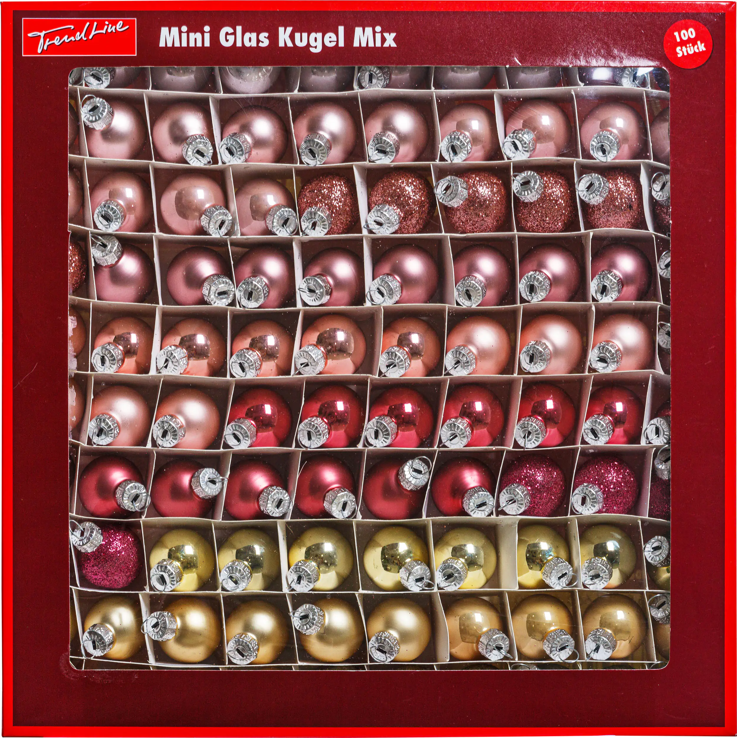 4333692643030_01 TrendLine Mini-Christbaumkugeln aus Glas Ø 2,5 cm gold-rose 100 Stück