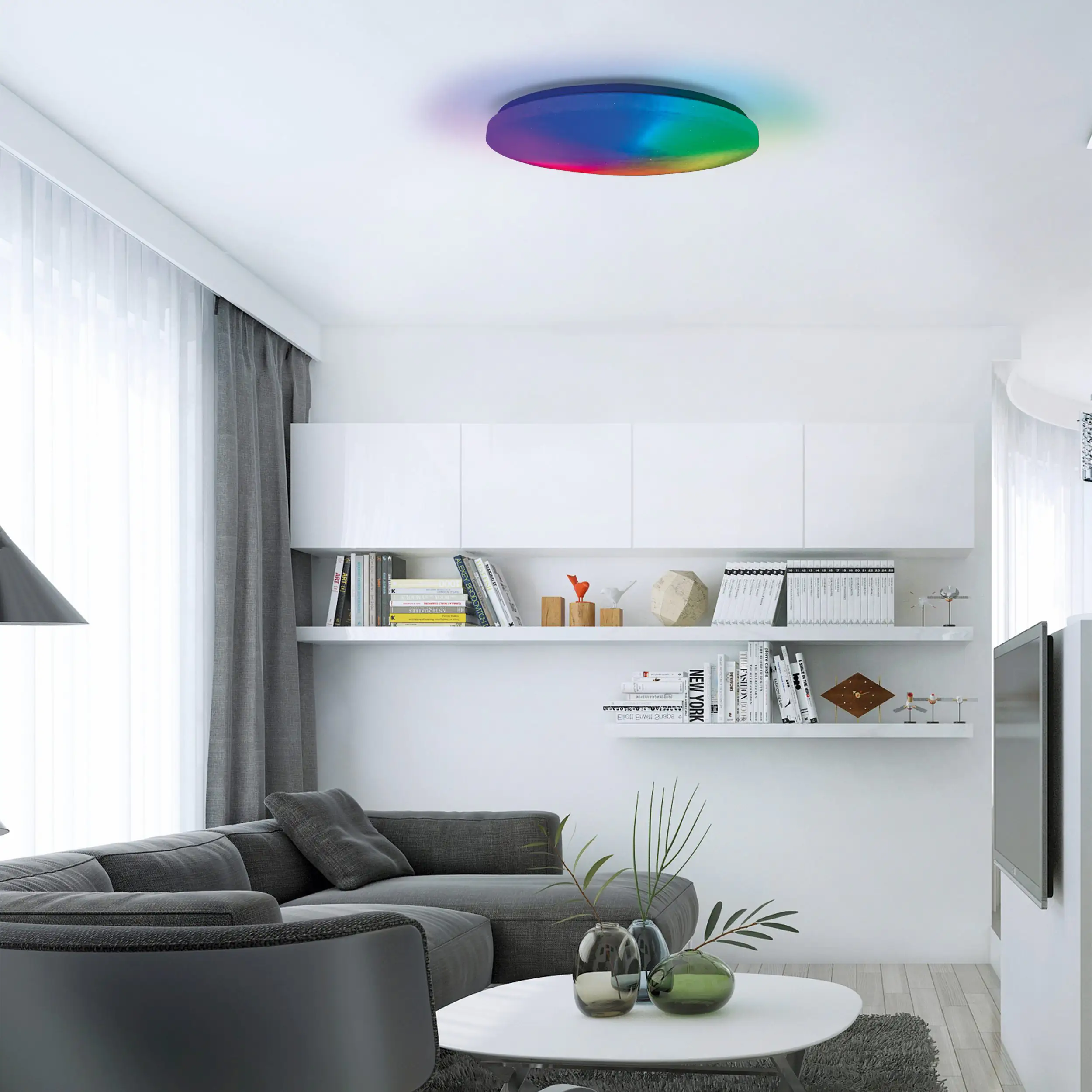 Näve LED Deckenleuchte Sligo RGB Ø 38 cm Regenbogen Nachtlicht & Memory