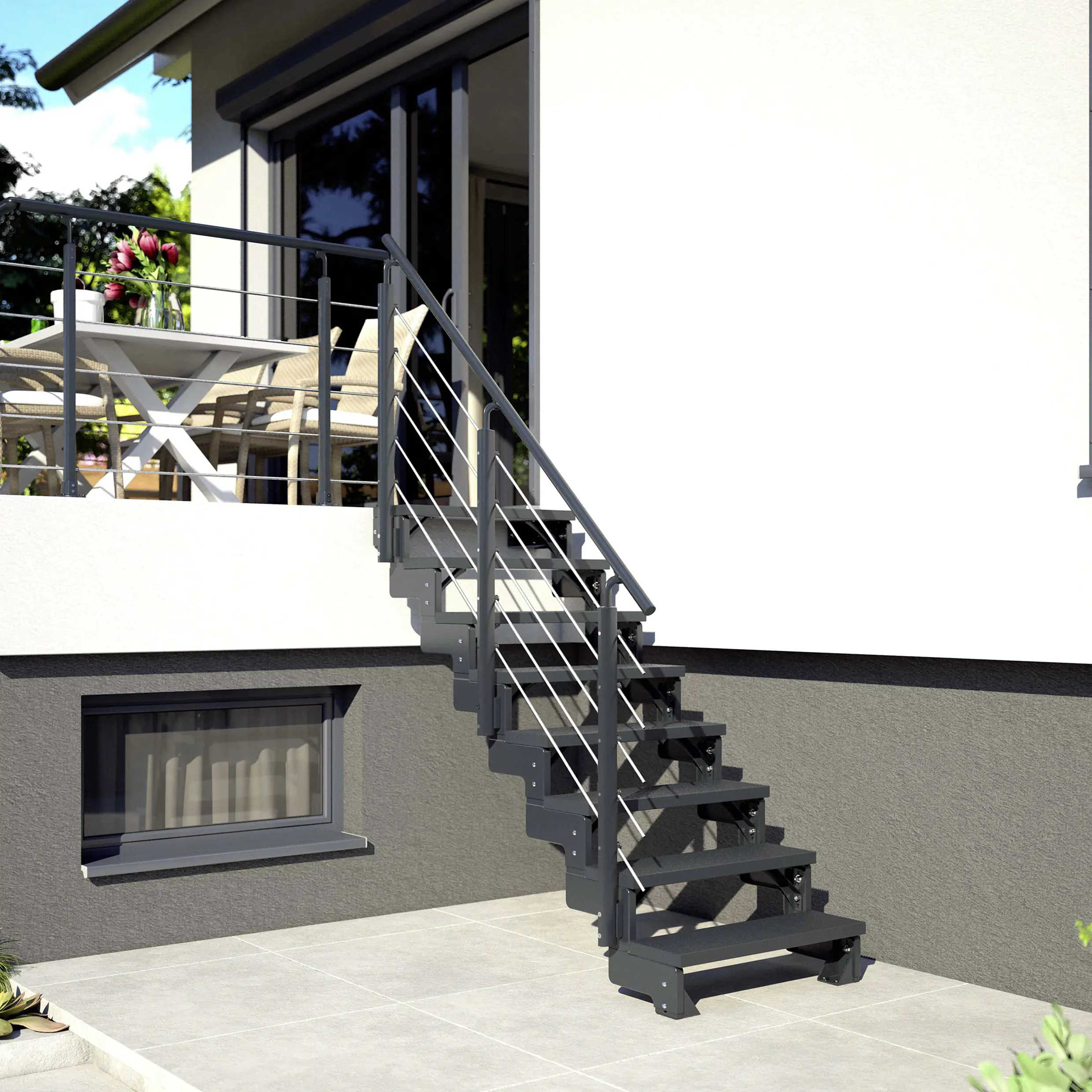 Dolle Außentreppe Trimax Gardentop 2 Stufen 100 cm inkl. einseitigem Geländer anthrazit