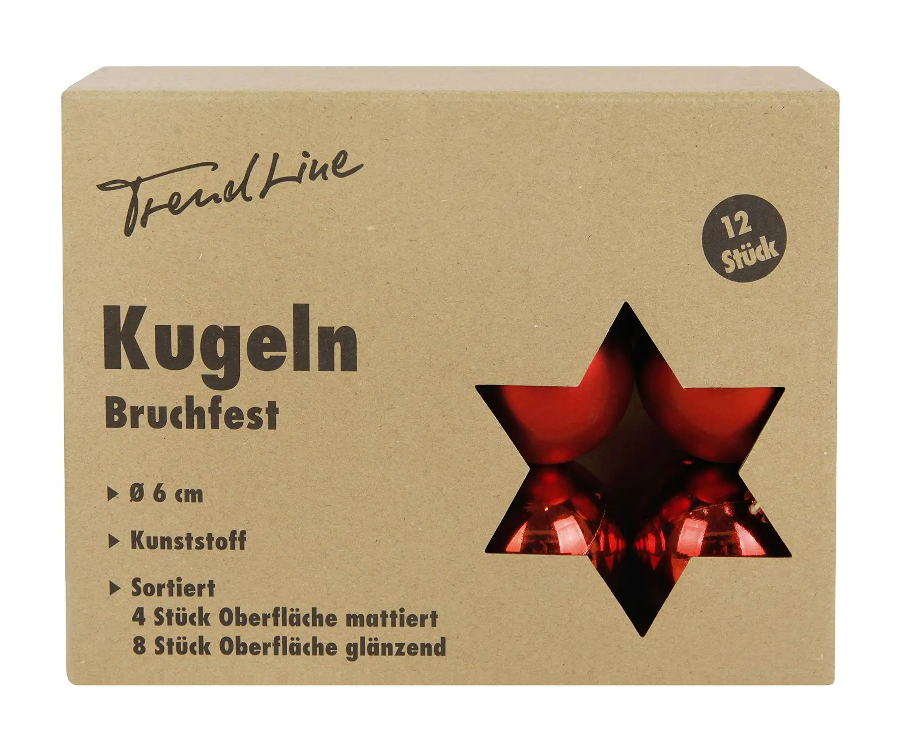 TrendLine Weihnachtskugeln bruchfest, langlebig Ø 6 cm rot 12 Stück TrendLine Weihnachtskugeln bruchfest, langlebig Ø 6 cm rot 12 Stück