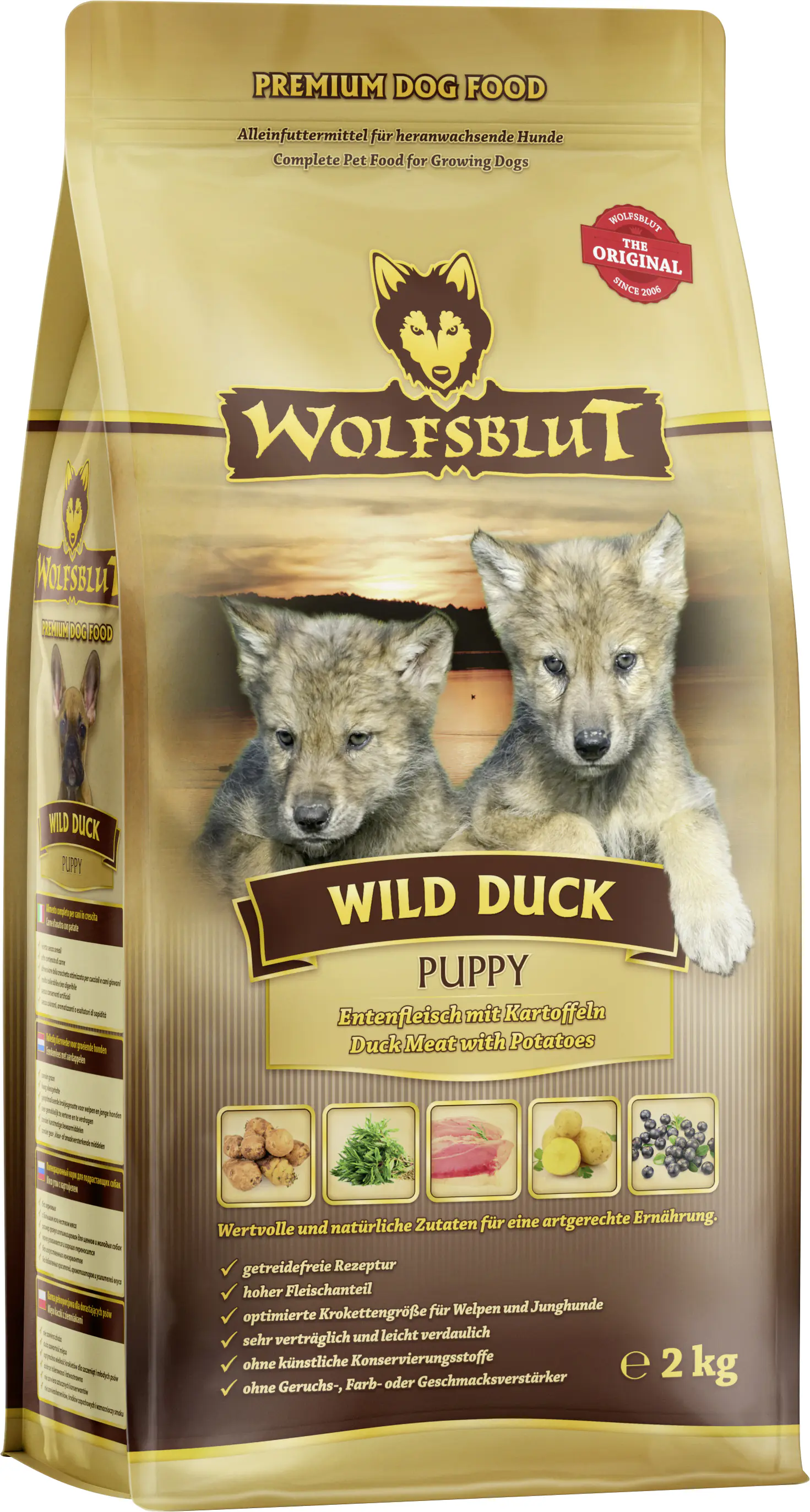 Wolfsblut Wild Duck Puppy Hundetrockenfutter Junior getreidefrei 2 kg Ente