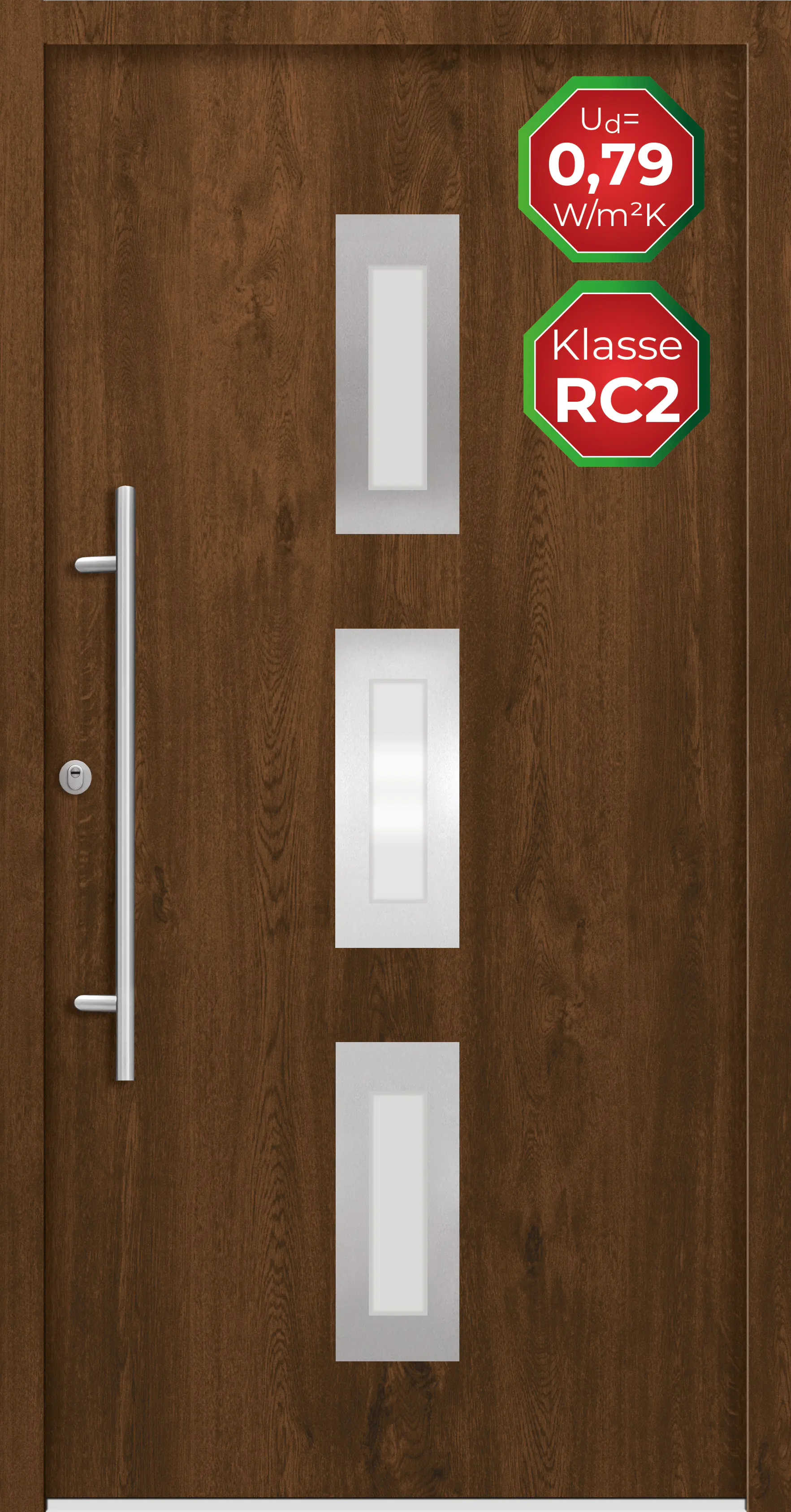 Splendoor Haustür Passivedoor Premium B02 RC2 Nussbaum DIN Links 110 x 210 cm