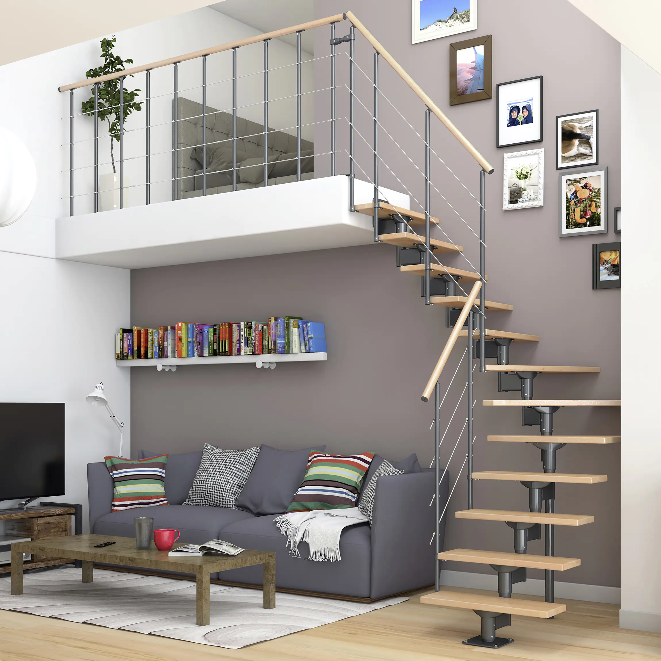 Dolle Mittelholmtreppe Boston 1/4gew. Anthrazit 11 Stufen Buche