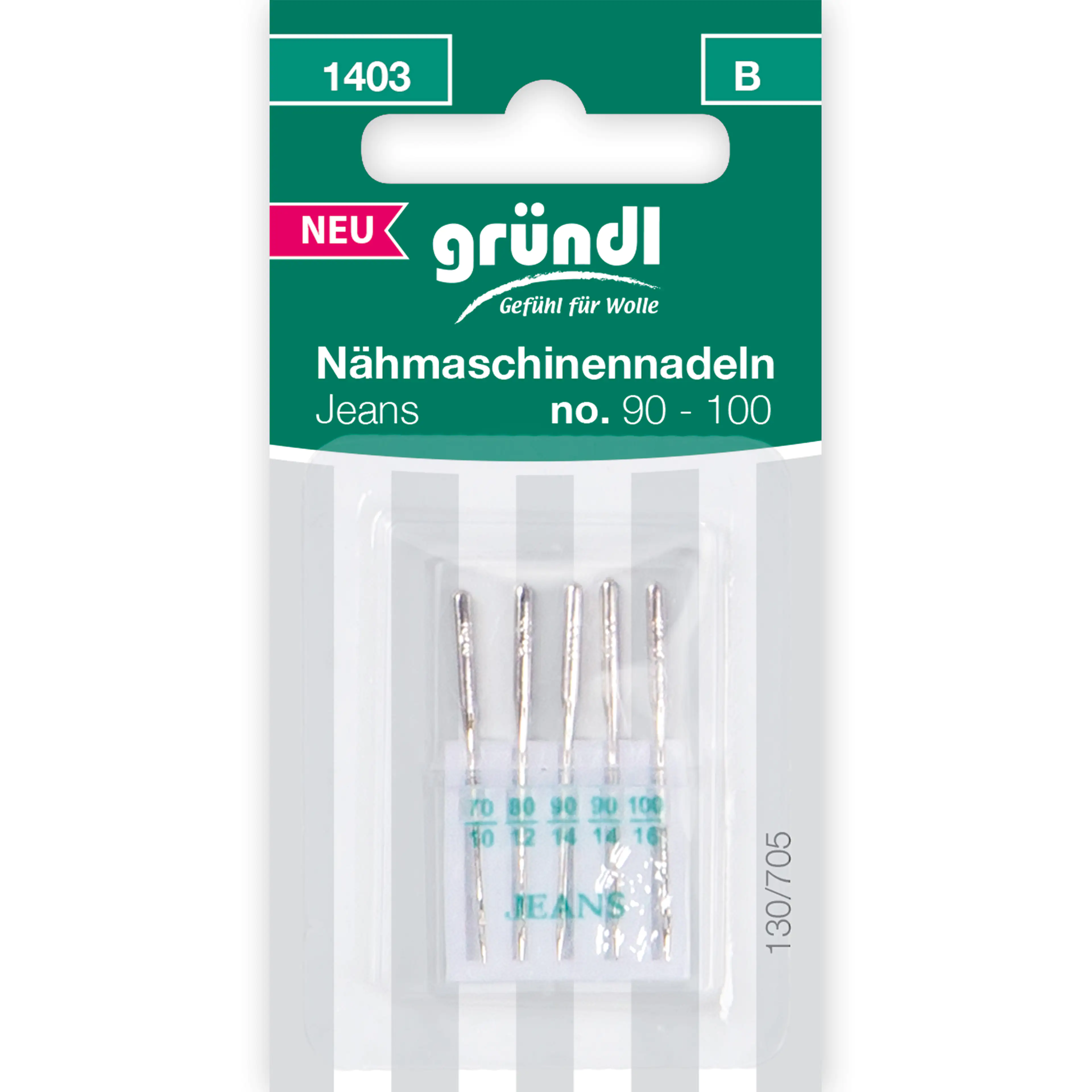 Gründl Nähmaschinennadeln Jeans 5 Stück No. 90/100