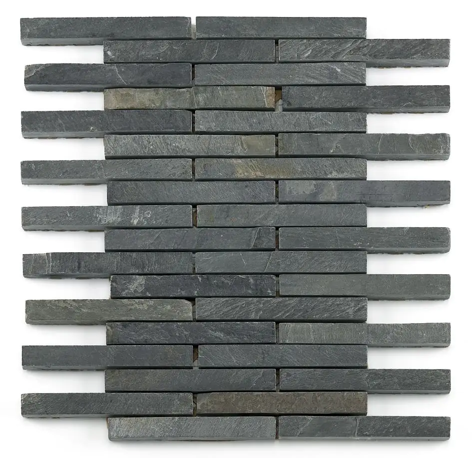 Mosaikfliese Schiefer 25 x 31 cm schwarz Steinmaß: ca. 12 x 1,5 cm Mosaikfliese Schiefer 25 x 31 cm schwarz Steinmaß: ca. 12 x 1,5 cm